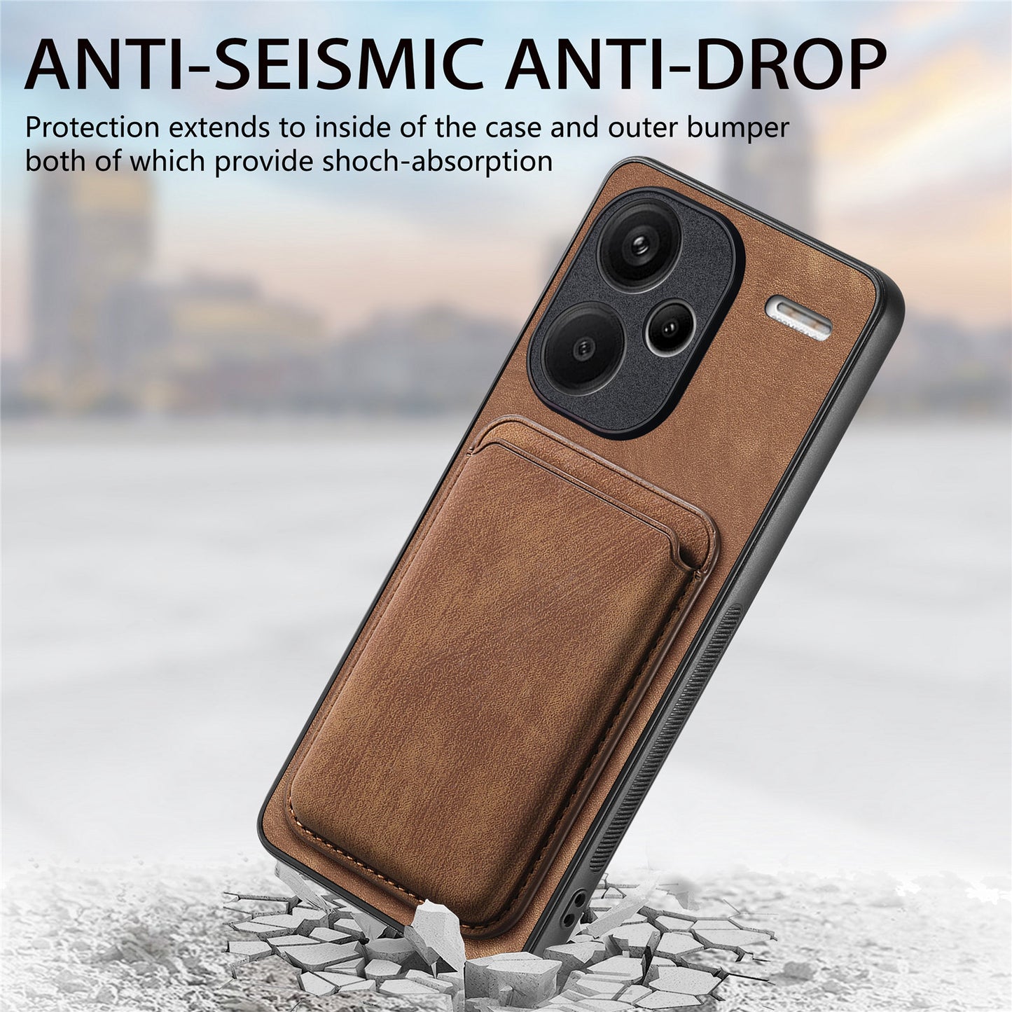 D12 For Xiaomi Redmi Note 13 Pro+ 5G Case Leather Vintage Phone Cover with Magnetic Card Holder - Brown
