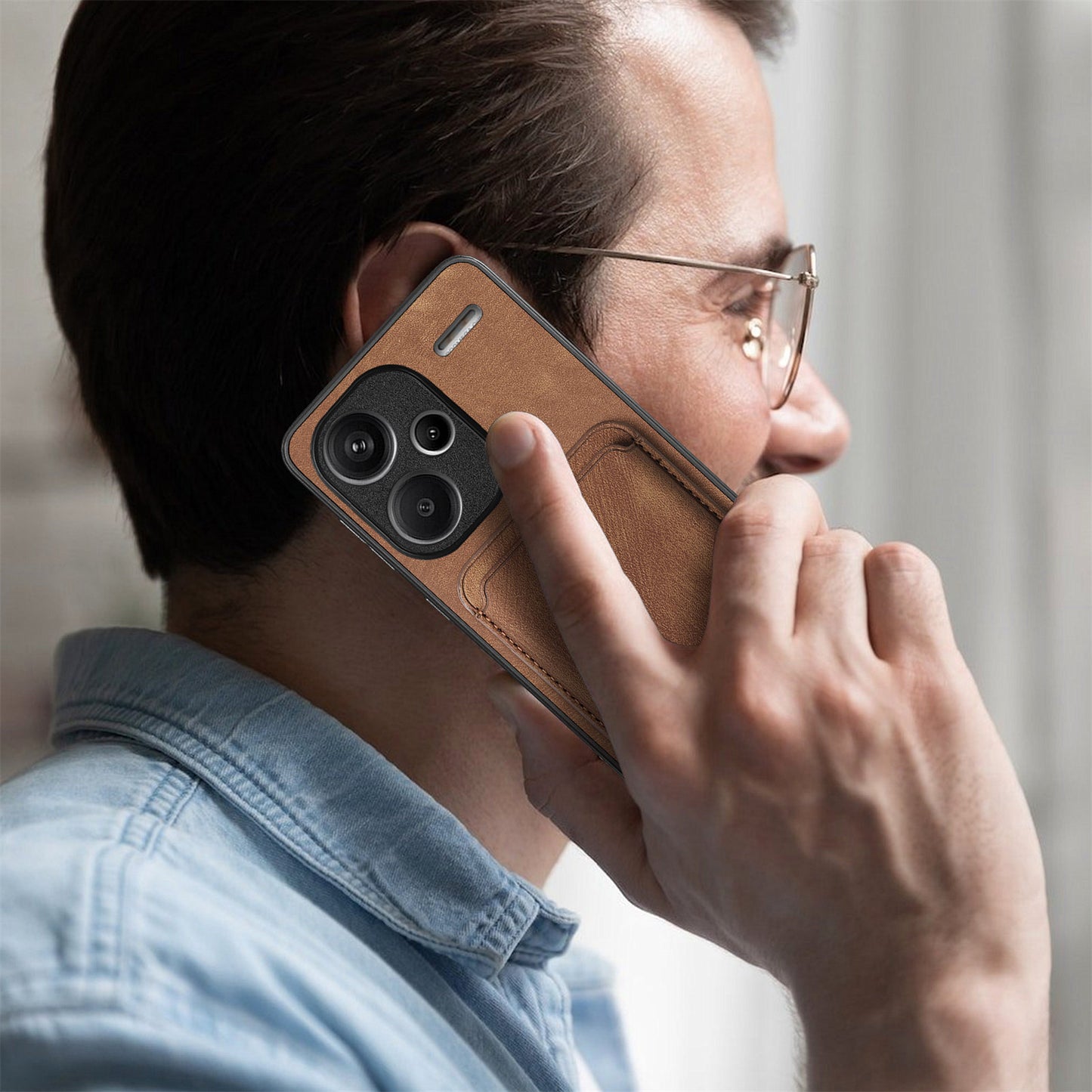 D12 For Xiaomi Redmi Note 13 Pro+ 5G Case Leather Vintage Phone Cover with Magnetic Card Holder - Brown