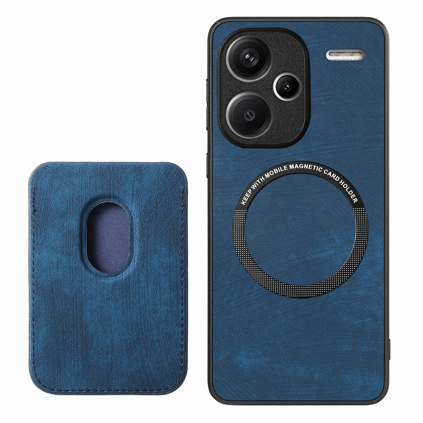 D12 For Xiaomi Redmi Note 13 Pro+ 5G Case Leather Vintage Phone Cover with Magnetic Card Holder - Blue