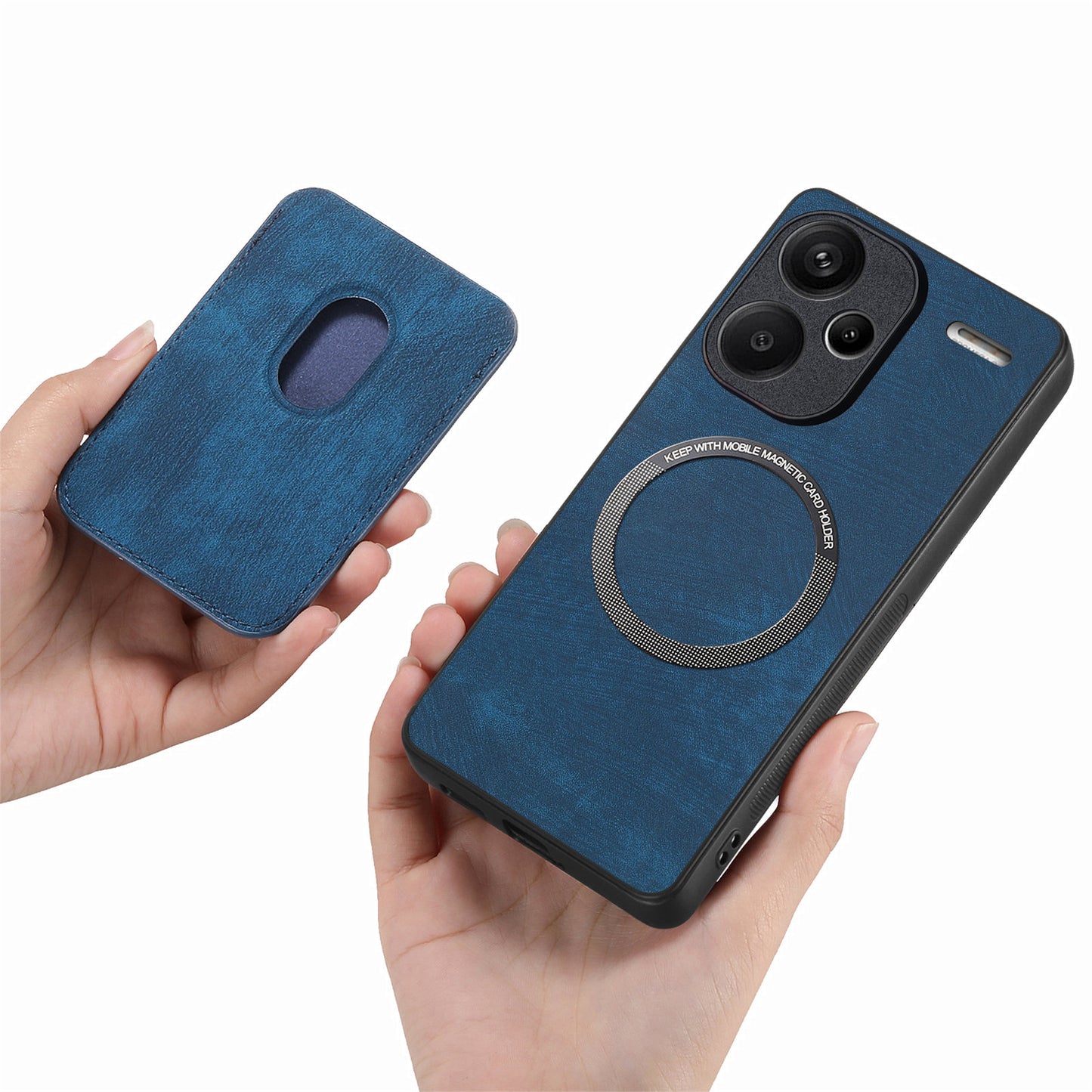 D12 For Xiaomi Redmi Note 13 Pro+ 5G Case Leather Vintage Phone Cover with Magnetic Card Holder - Blue