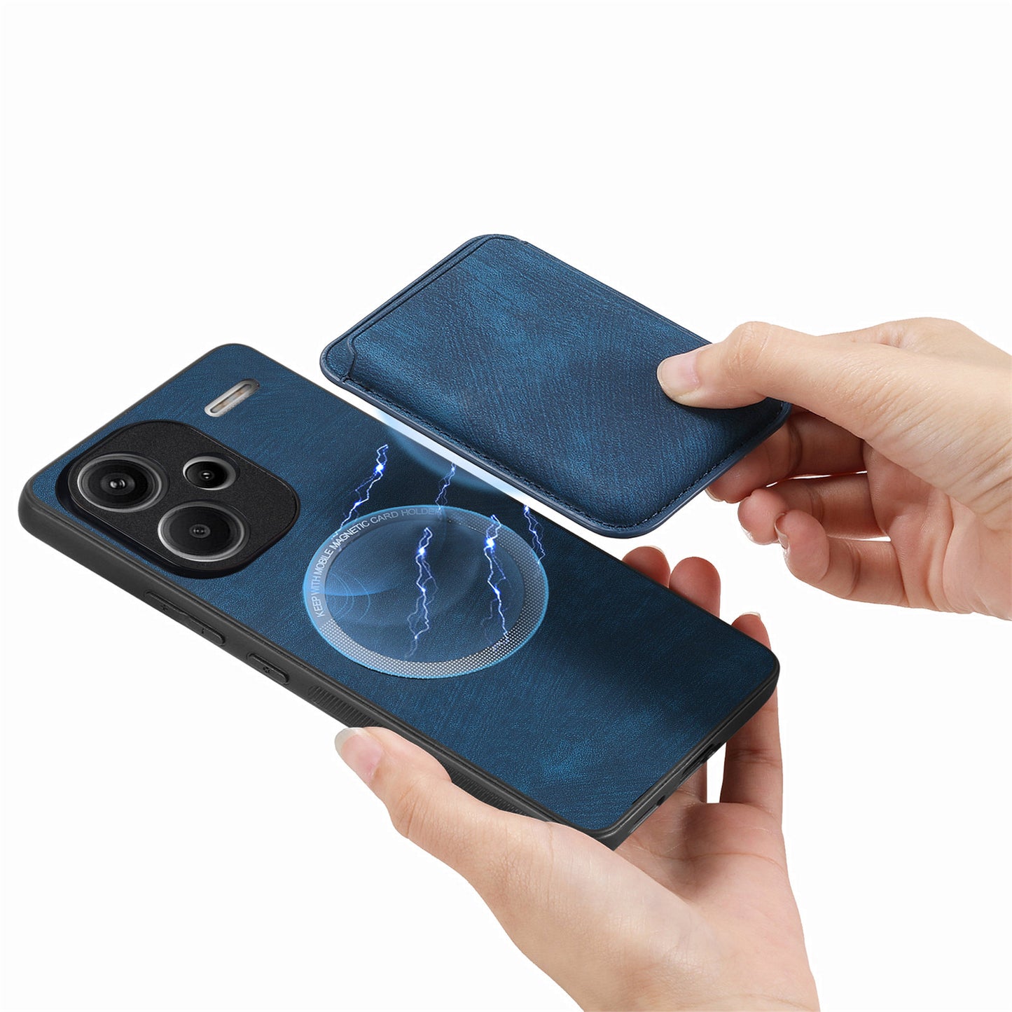 D12 For Xiaomi Redmi Note 13 Pro+ 5G Case Leather Vintage Phone Cover with Magnetic Card Holder - Blue