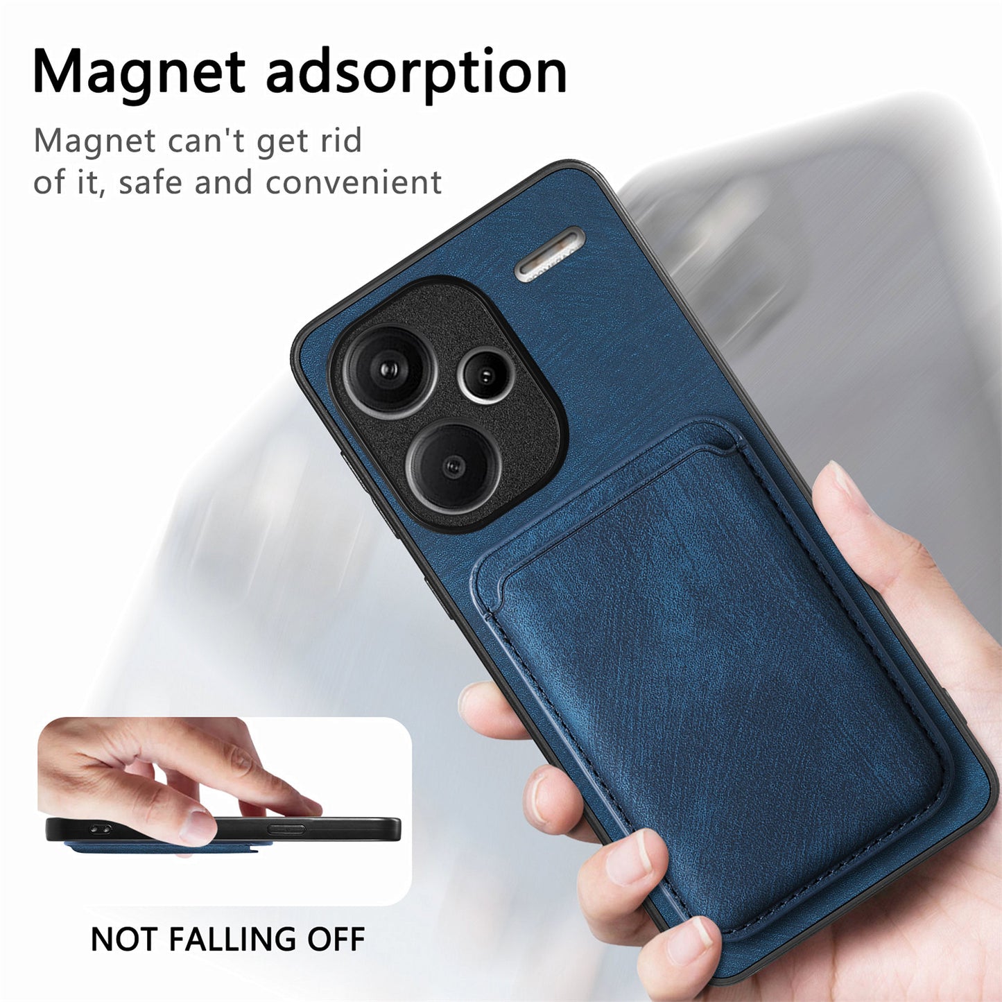 D12 For Xiaomi Redmi Note 13 Pro+ 5G Case Leather Vintage Phone Cover with Magnetic Card Holder - Blue