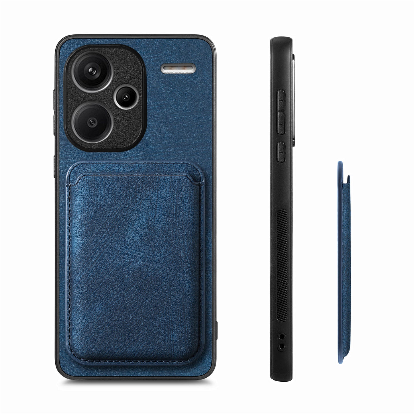 D12 For Xiaomi Redmi Note 13 Pro+ 5G Case Leather Vintage Phone Cover with Magnetic Card Holder - Blue