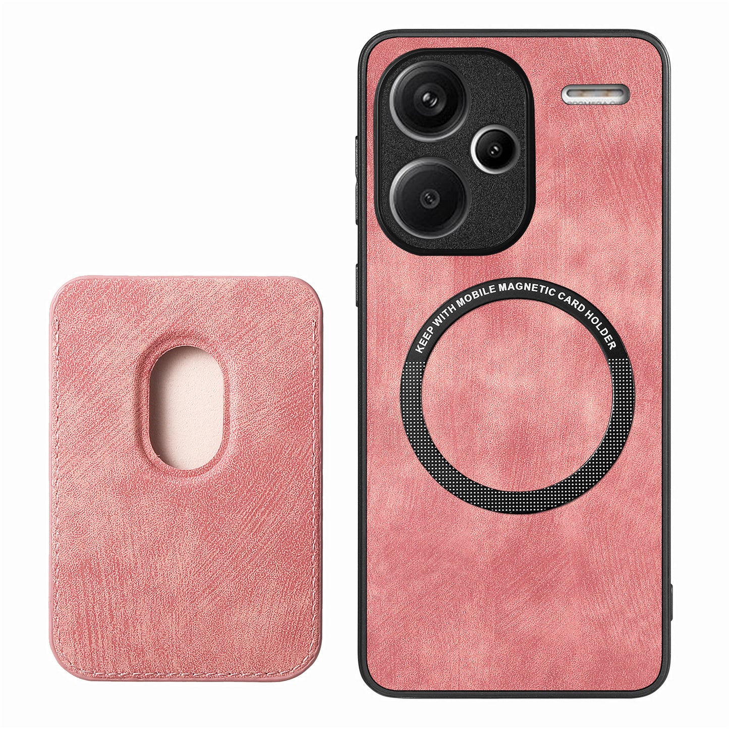 D12 For Xiaomi Redmi Note 13 Pro+ 5G Case Leather Vintage Phone Cover with Magnetic Card Holder - Pink