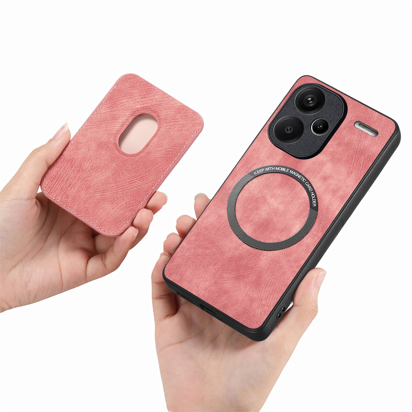 D12 For Xiaomi Redmi Note 13 Pro+ 5G Case Leather Vintage Phone Cover with Magnetic Card Holder - Pink