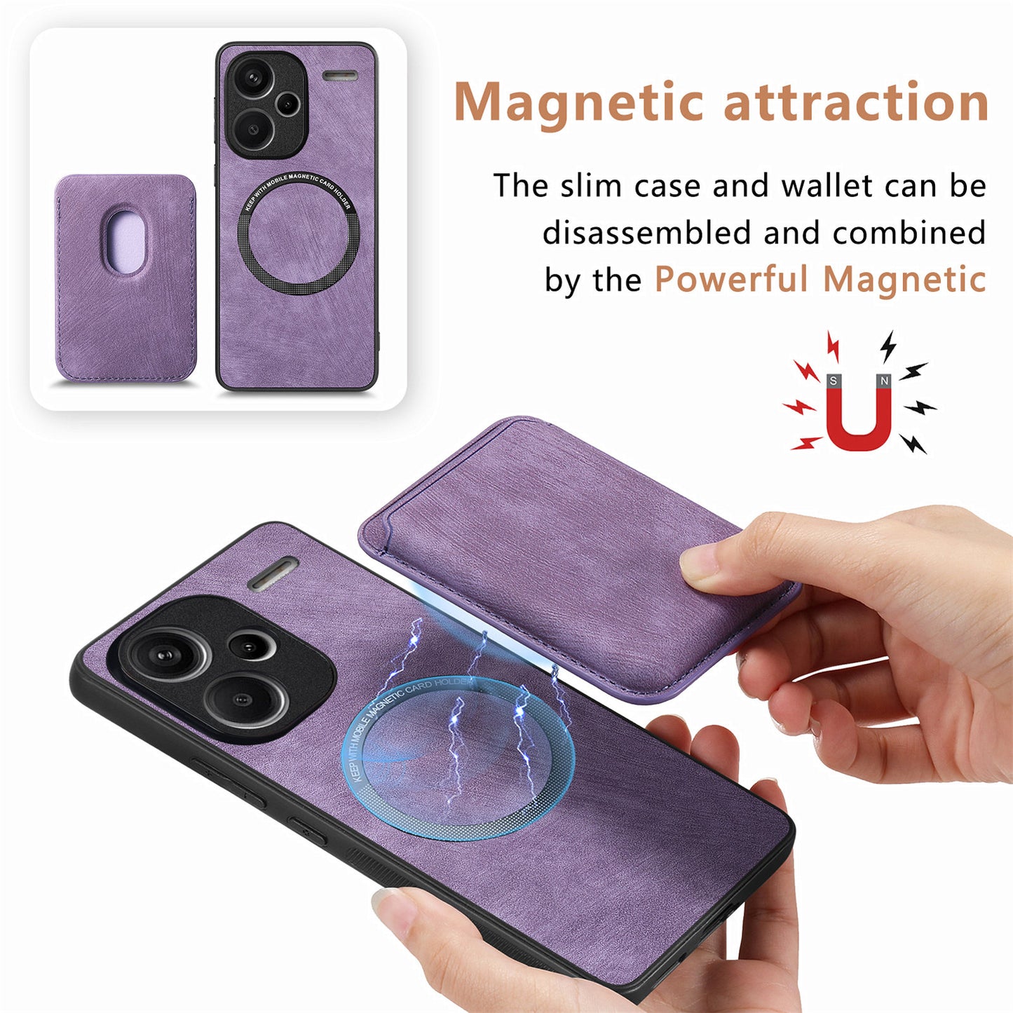 D12 For Xiaomi Redmi Note 13 Pro+ 5G Case Leather Vintage Phone Cover with Magnetic Card Holder - Purple