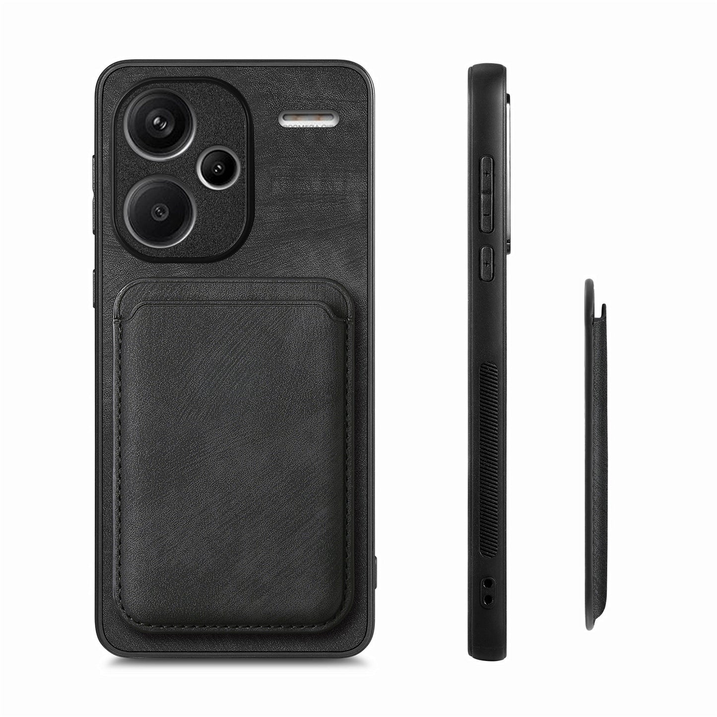 D12 For Xiaomi Redmi Note 13 Pro+ 5G Case Leather Vintage Phone Cover with Magnetic Card Holder - Black