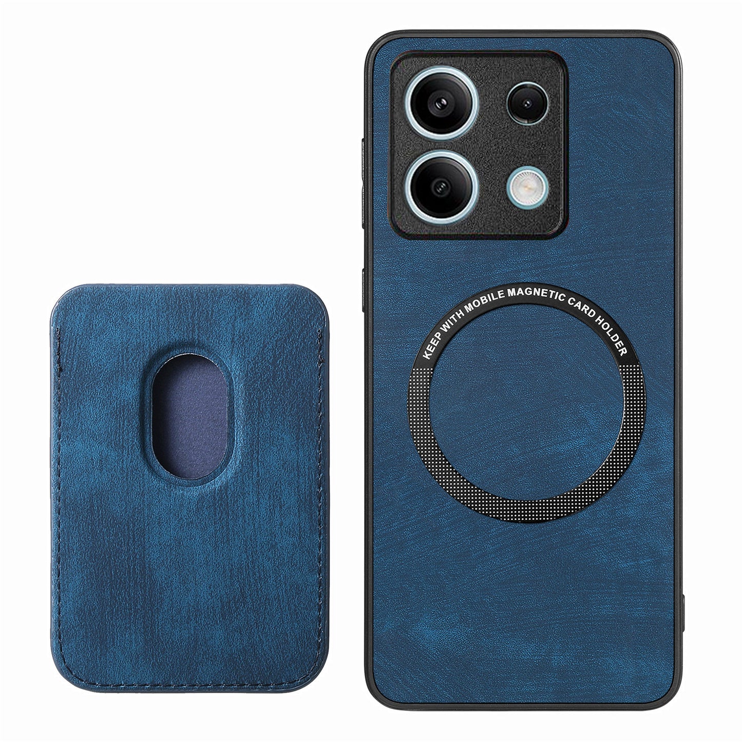 D12 For Xiaomi Redmi Note 13 5G Phone Case Magnetic Card Holder Vintage Leather Cover - Blue