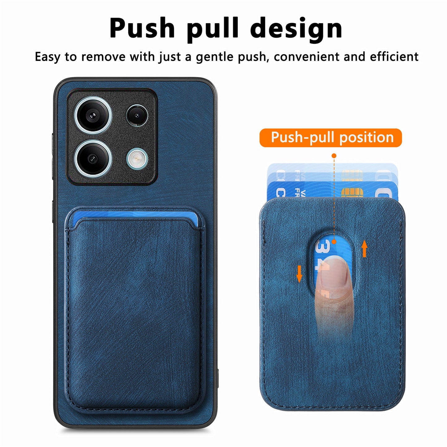 D12 For Xiaomi Redmi Note 13 5G Phone Case Magnetic Card Holder Vintage Leather Cover - Blue