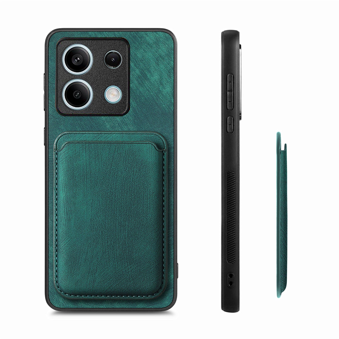D12 For Xiaomi Redmi Note 13 5G Phone Case Magnetic Card Holder Vintage Leather Cover - Green