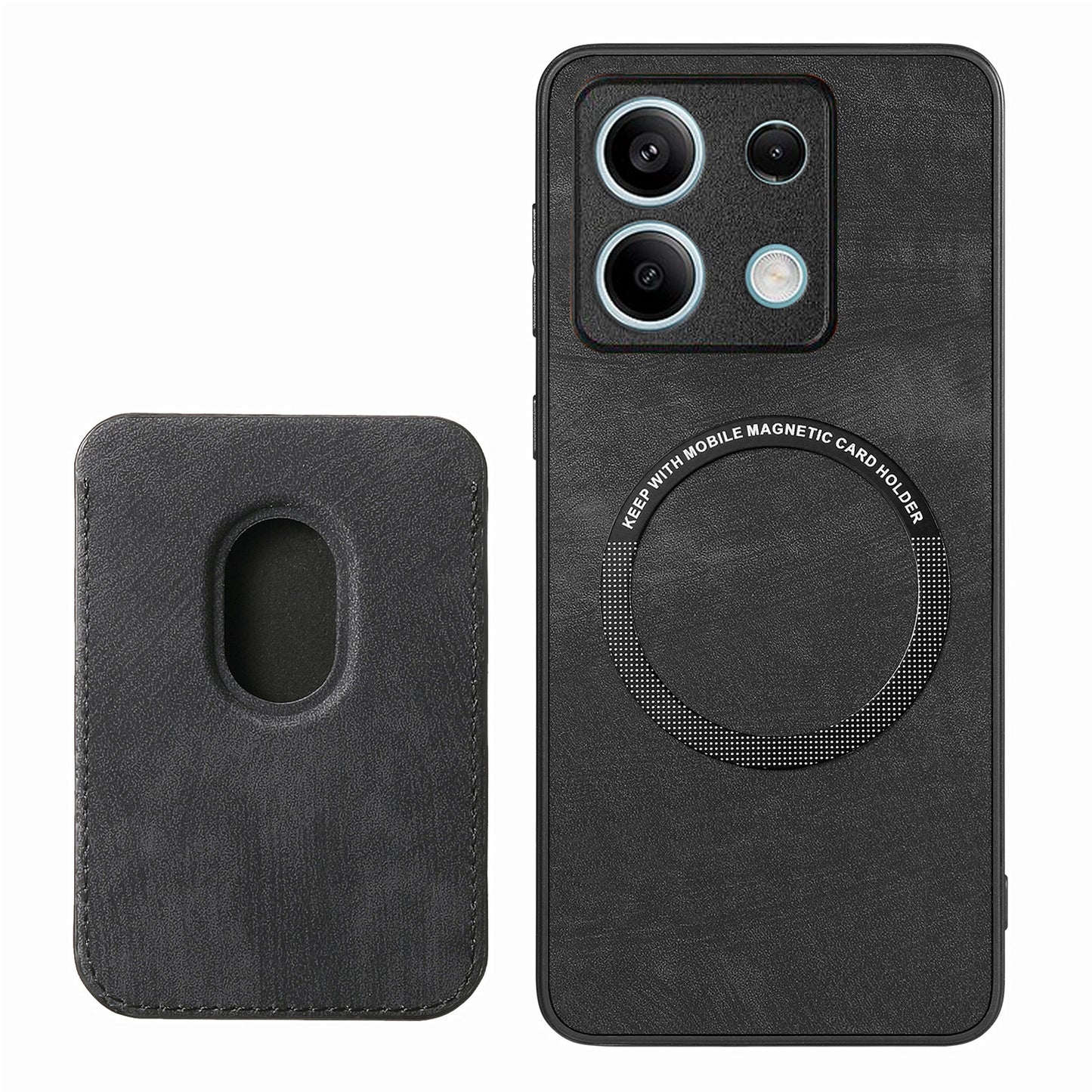D12 For Xiaomi Redmi Note 13 5G Phone Case Magnetic Card Holder Vintage Leather Cover - Black
