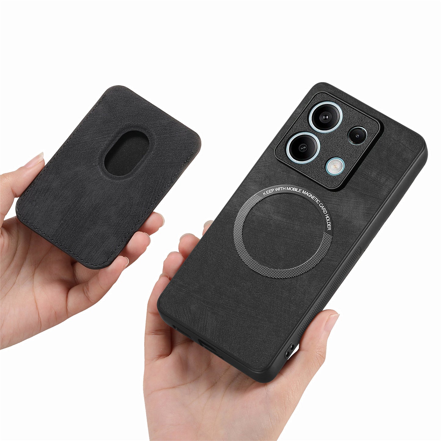D12 For Xiaomi Redmi Note 13 5G Phone Case Magnetic Card Holder Vintage Leather Cover - Black