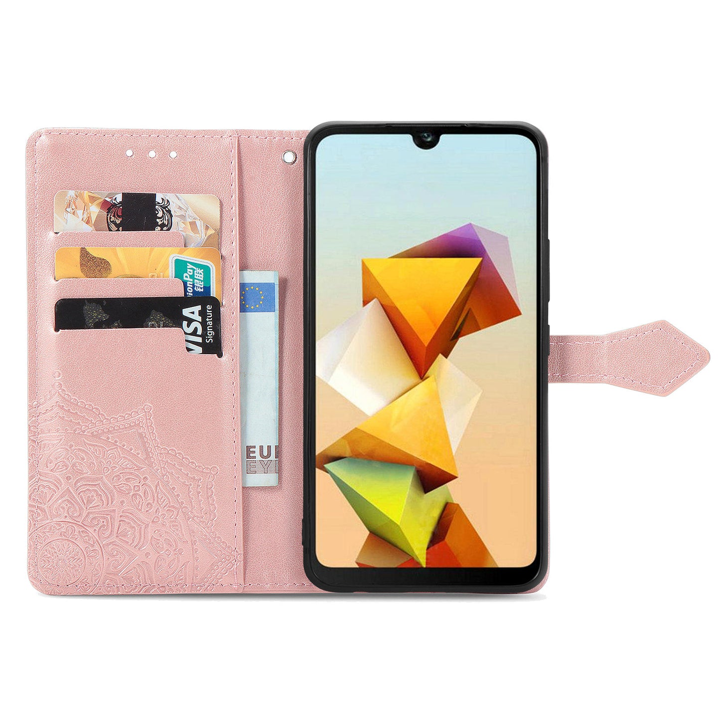 For ZTE Blade A33S PU Leather Case Embossed Mandala Stand Wallet Phone Cover - Rose Gold