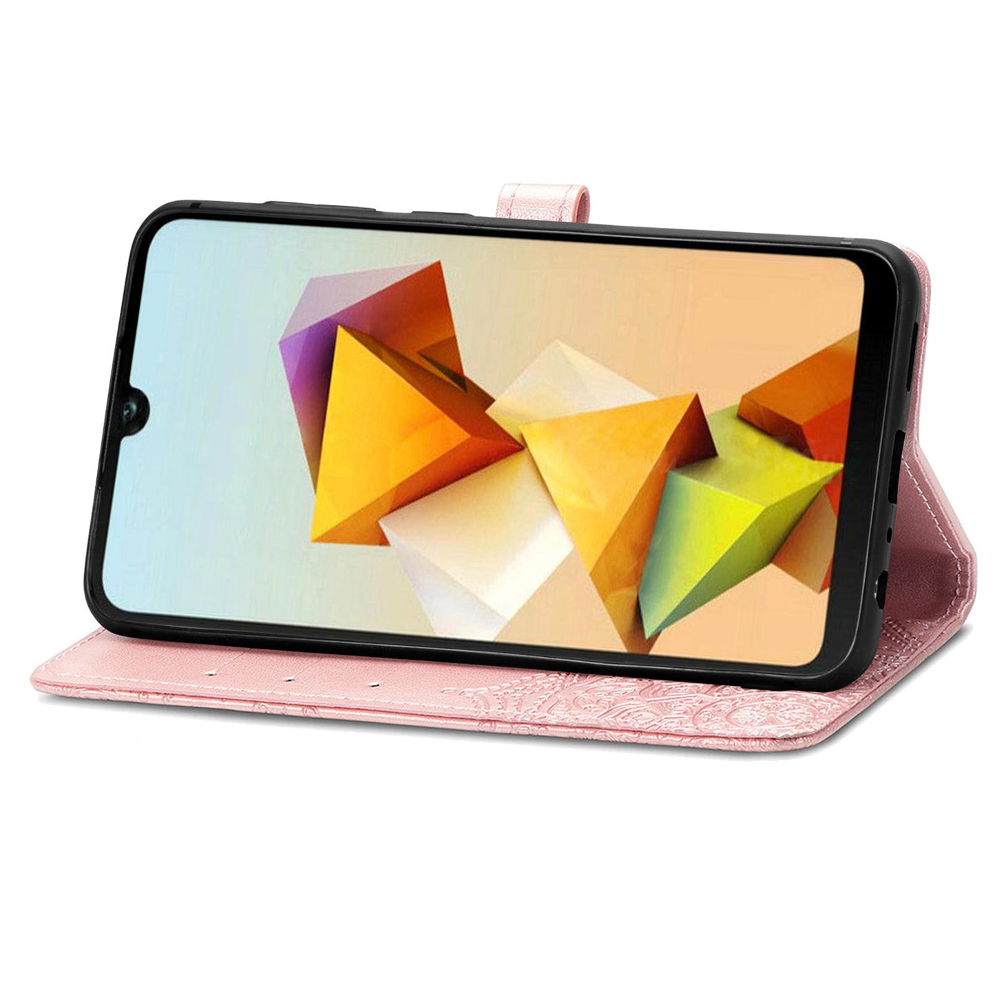 For ZTE Blade A33S PU Leather Case Embossed Mandala Stand Wallet Phone Cover - Rose Gold