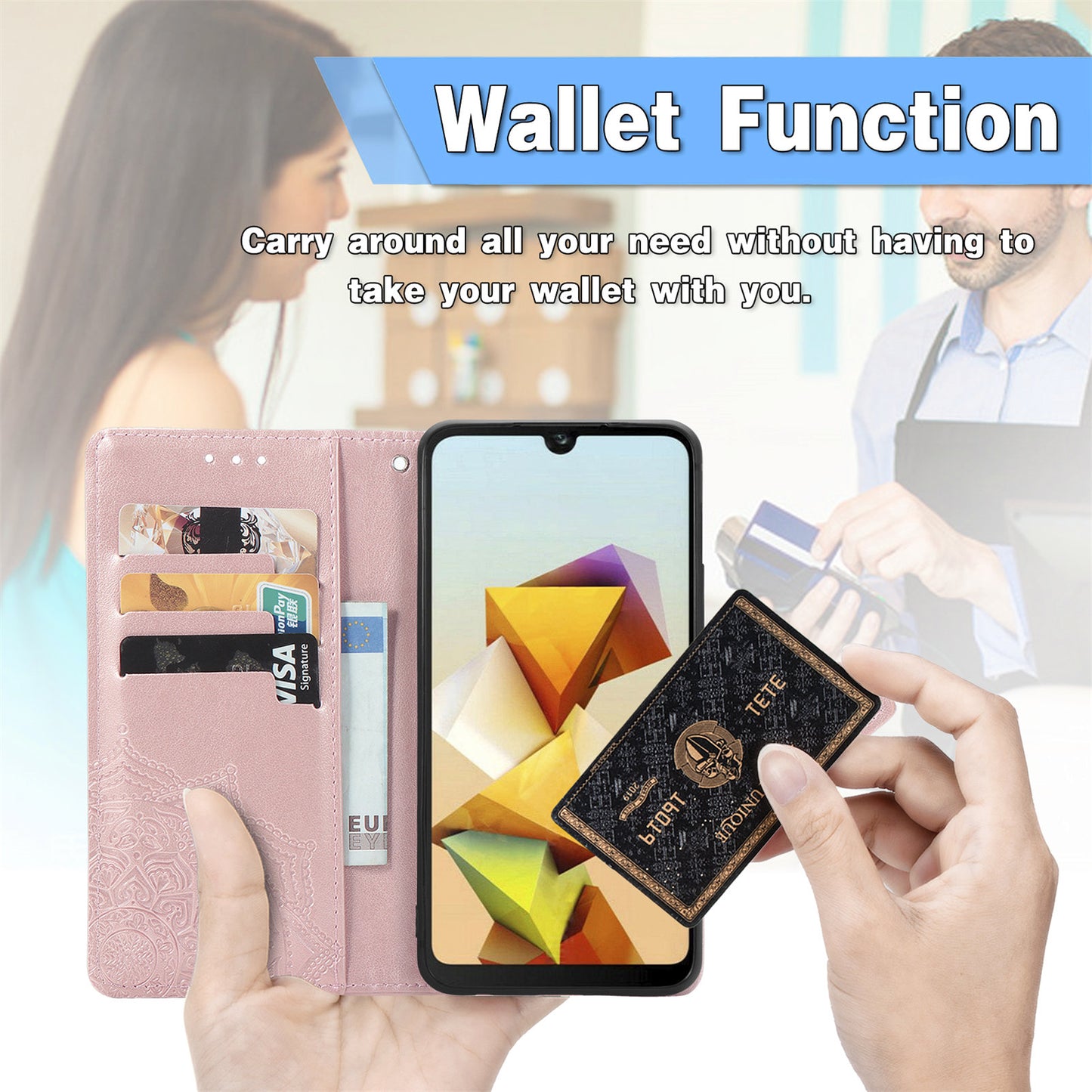 For ZTE Blade A33S PU Leather Case Embossed Mandala Stand Wallet Phone Cover - Rose Gold