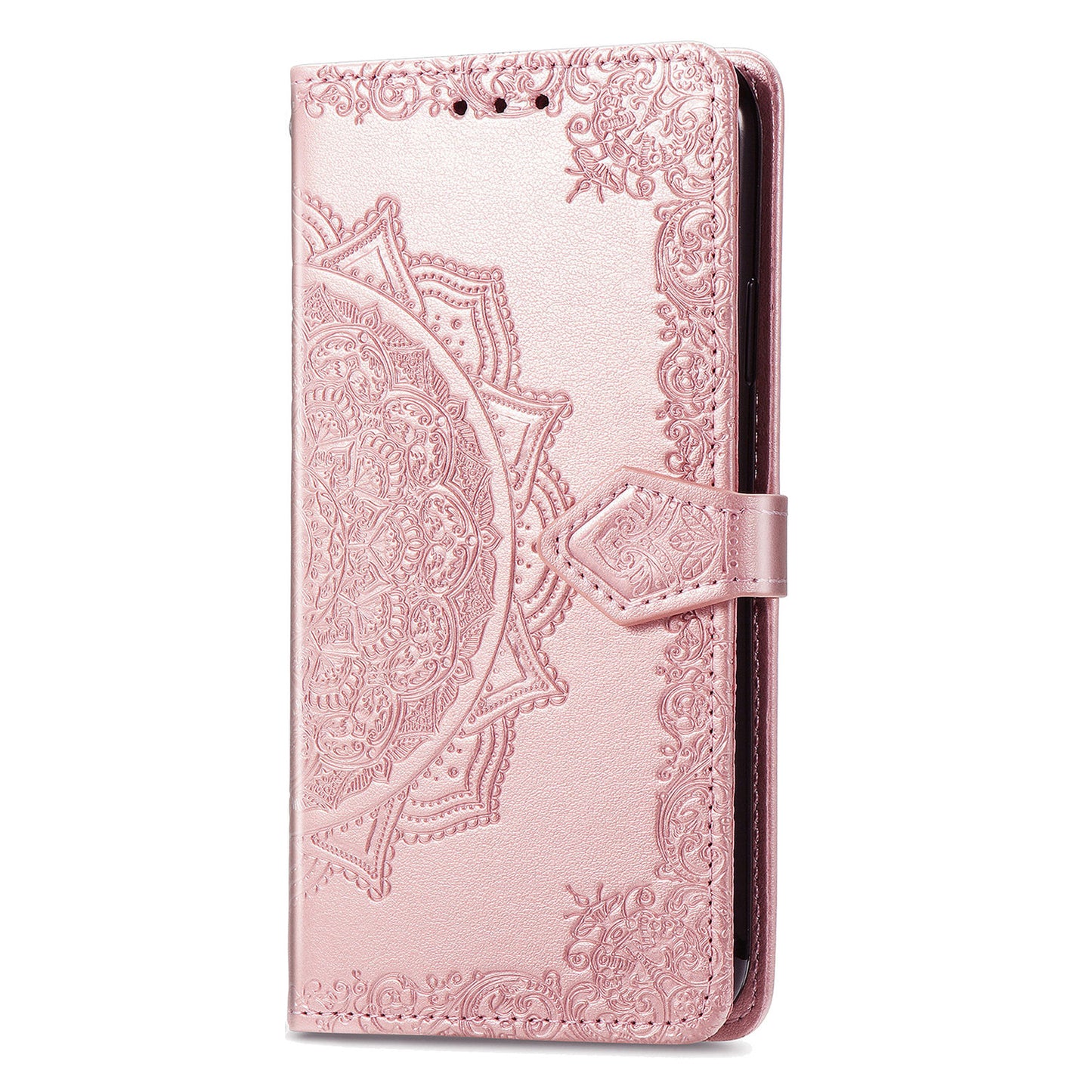 For ZTE Blade A33S PU Leather Case Embossed Mandala Stand Wallet Phone Cover - Rose Gold