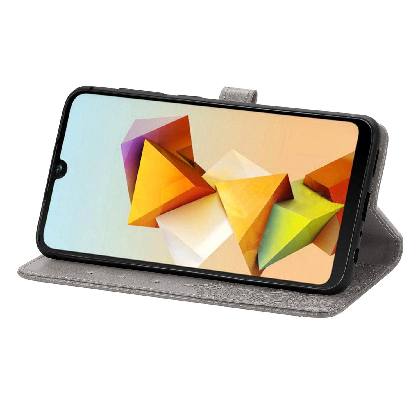 For ZTE Blade A33S PU Leather Case Embossed Mandala Stand Wallet Phone Cover - Grey