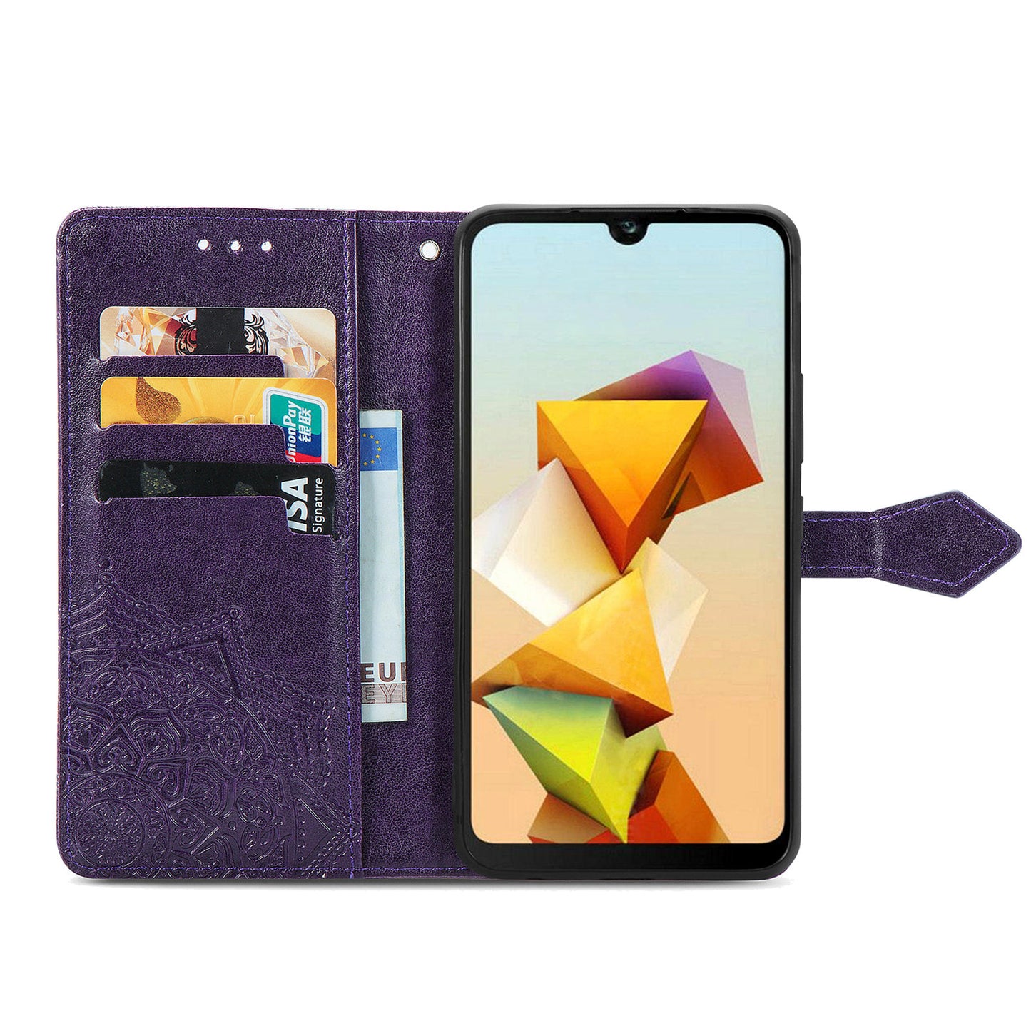 For ZTE Blade A33S PU Leather Case Embossed Mandala Stand Wallet Phone Cover - Purple