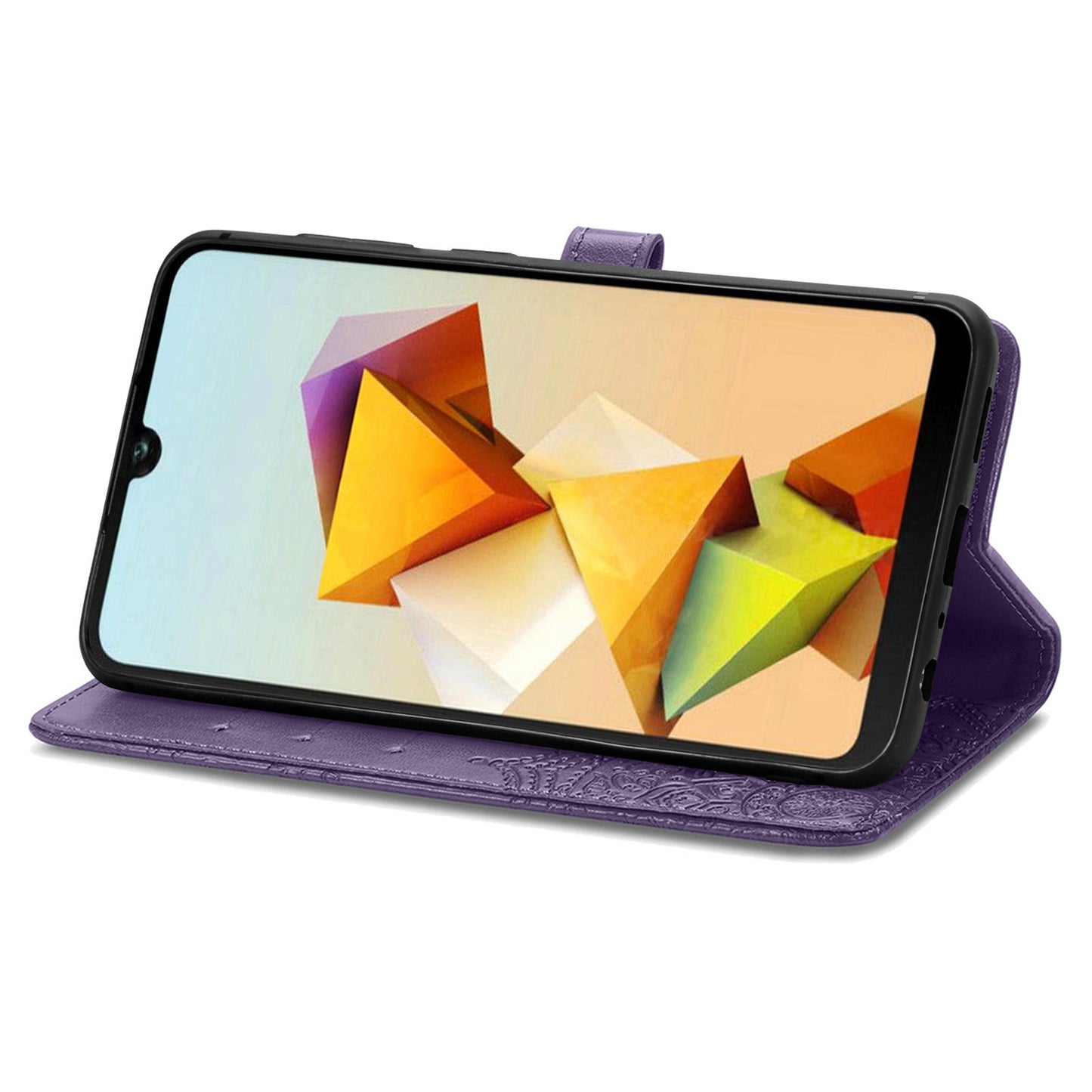 For ZTE Blade A33S PU Leather Case Embossed Mandala Stand Wallet Phone Cover - Purple