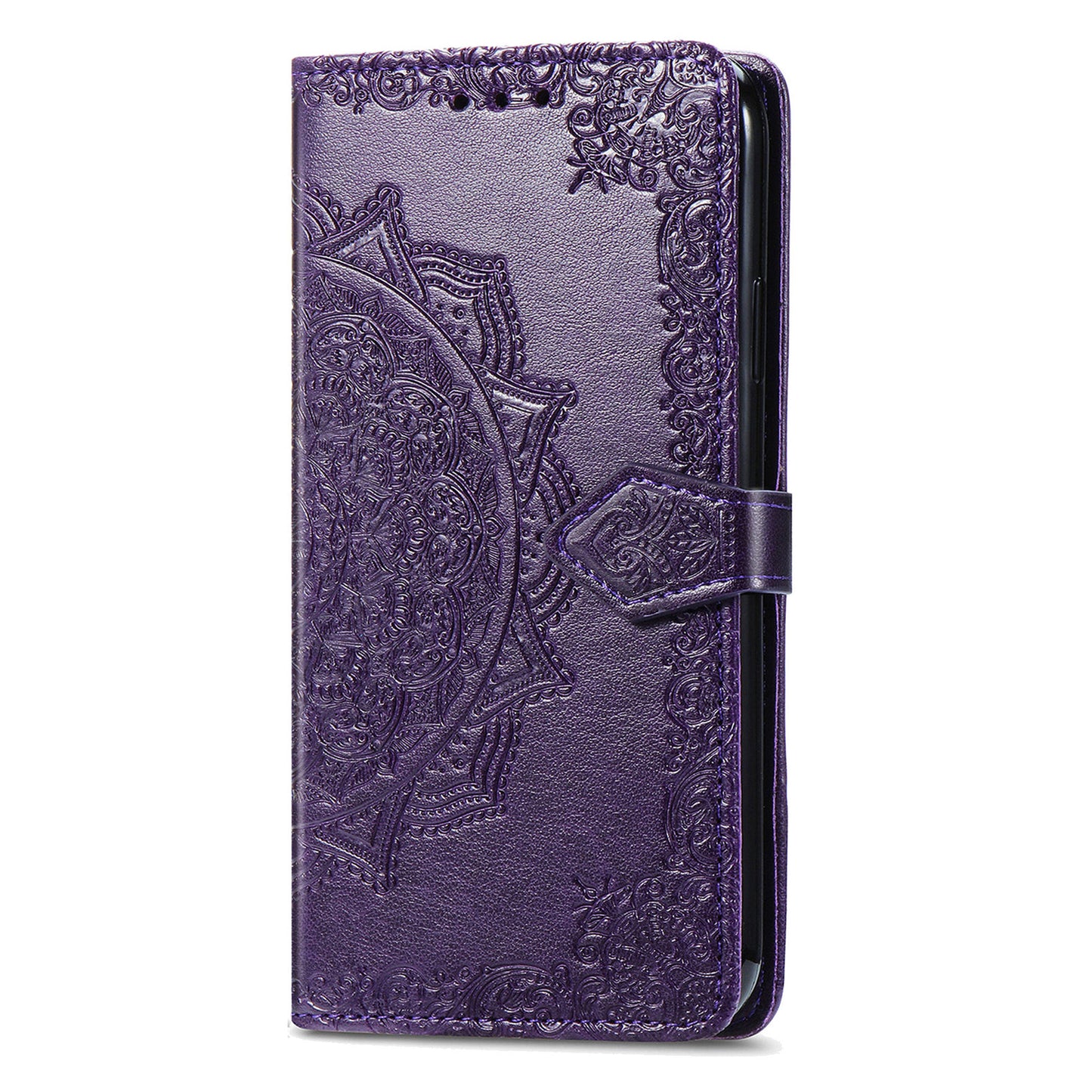 For ZTE Blade A33S PU Leather Case Embossed Mandala Stand Wallet Phone Cover - Purple