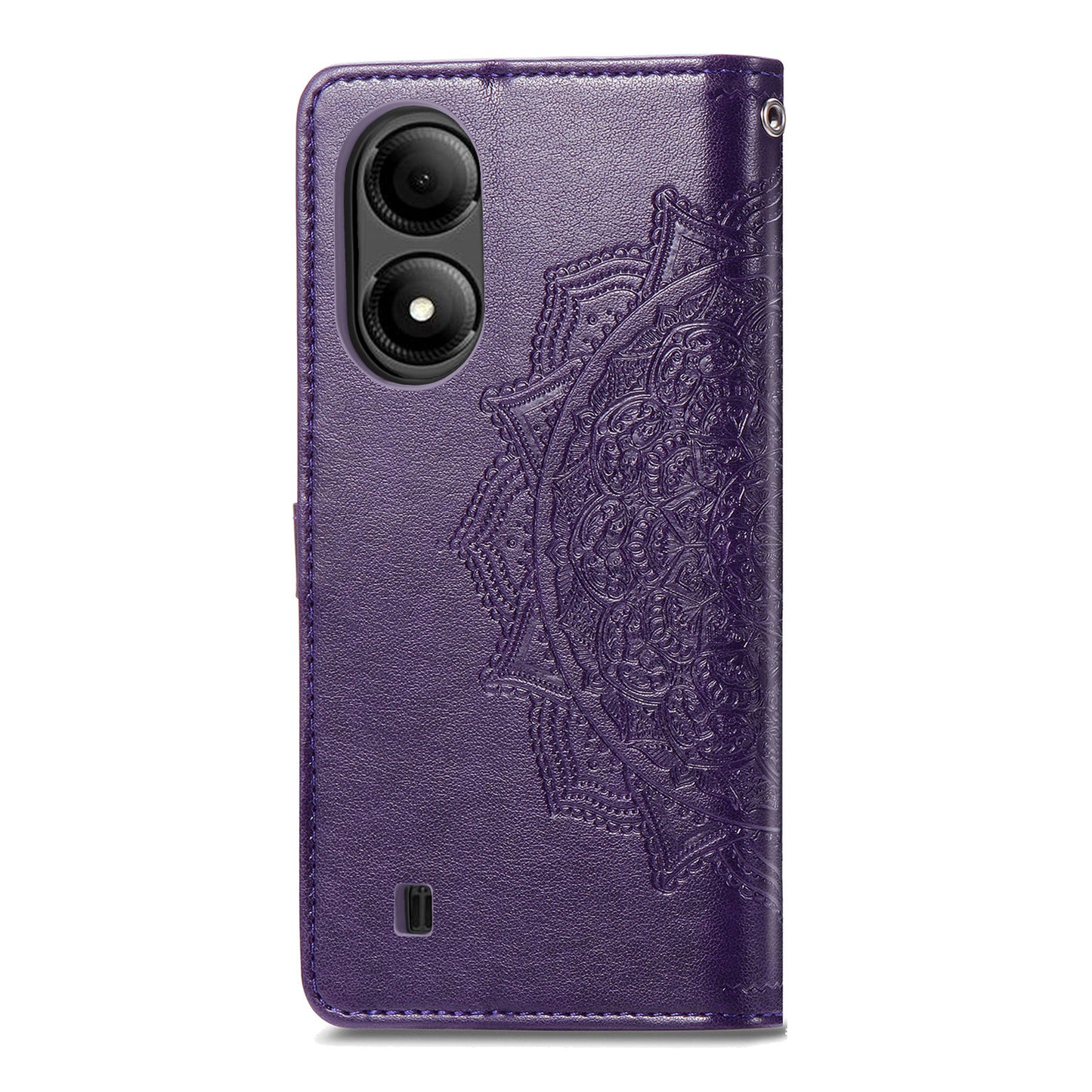 For ZTE Blade A33S PU Leather Case Embossed Mandala Stand Wallet Phone Cover - Purple