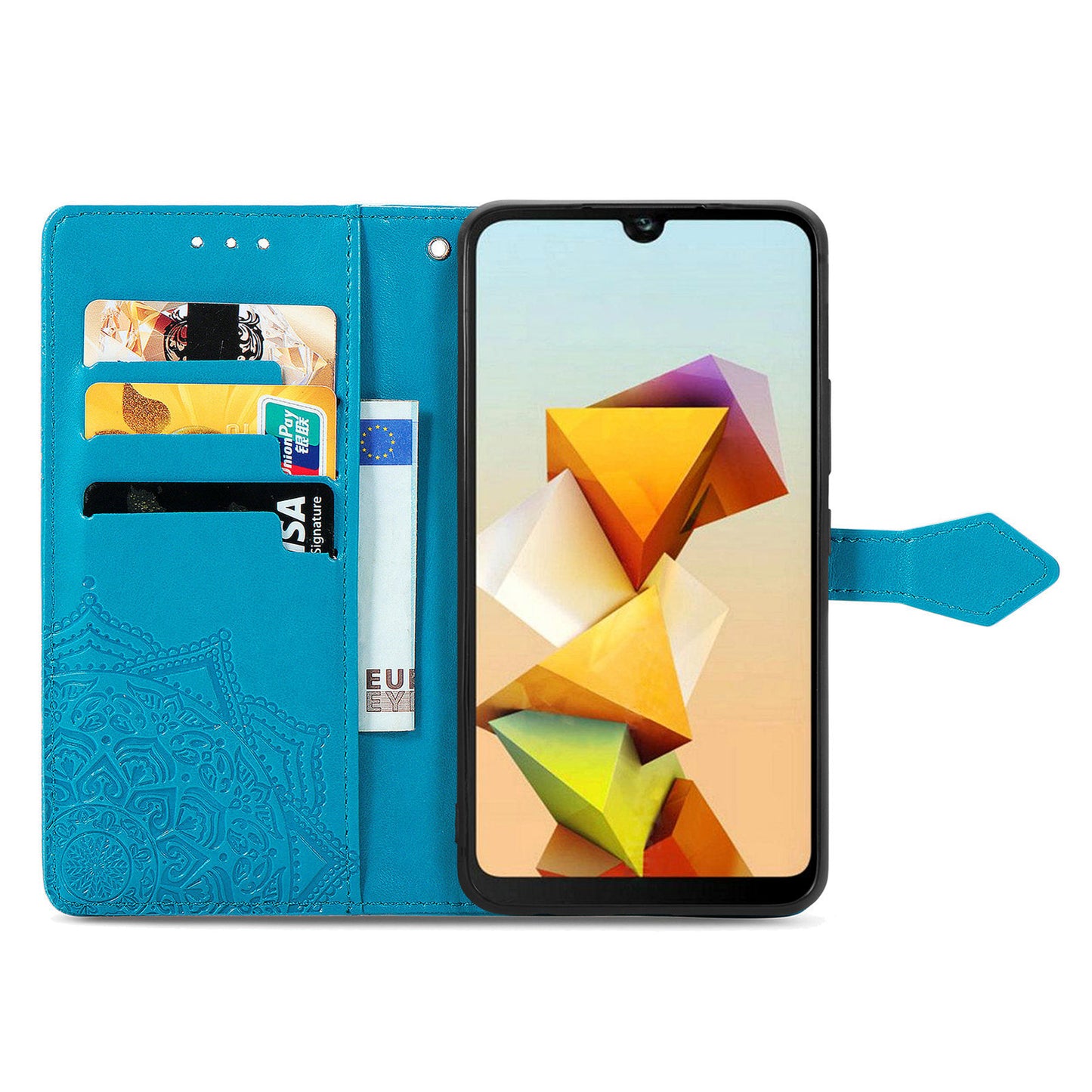 For ZTE Blade A33S PU Leather Case Embossed Mandala Stand Wallet Phone Cover - Blue