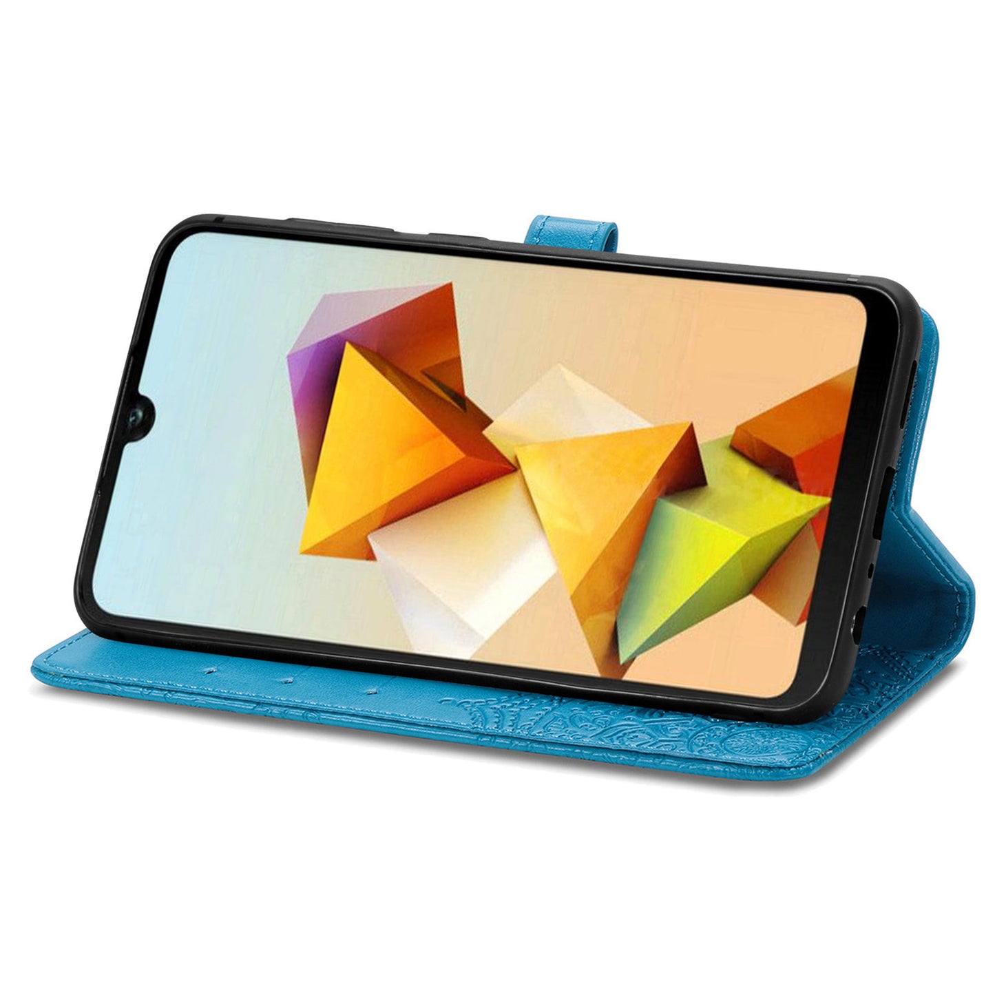 For ZTE Blade A33S PU Leather Case Embossed Mandala Stand Wallet Phone Cover - Blue