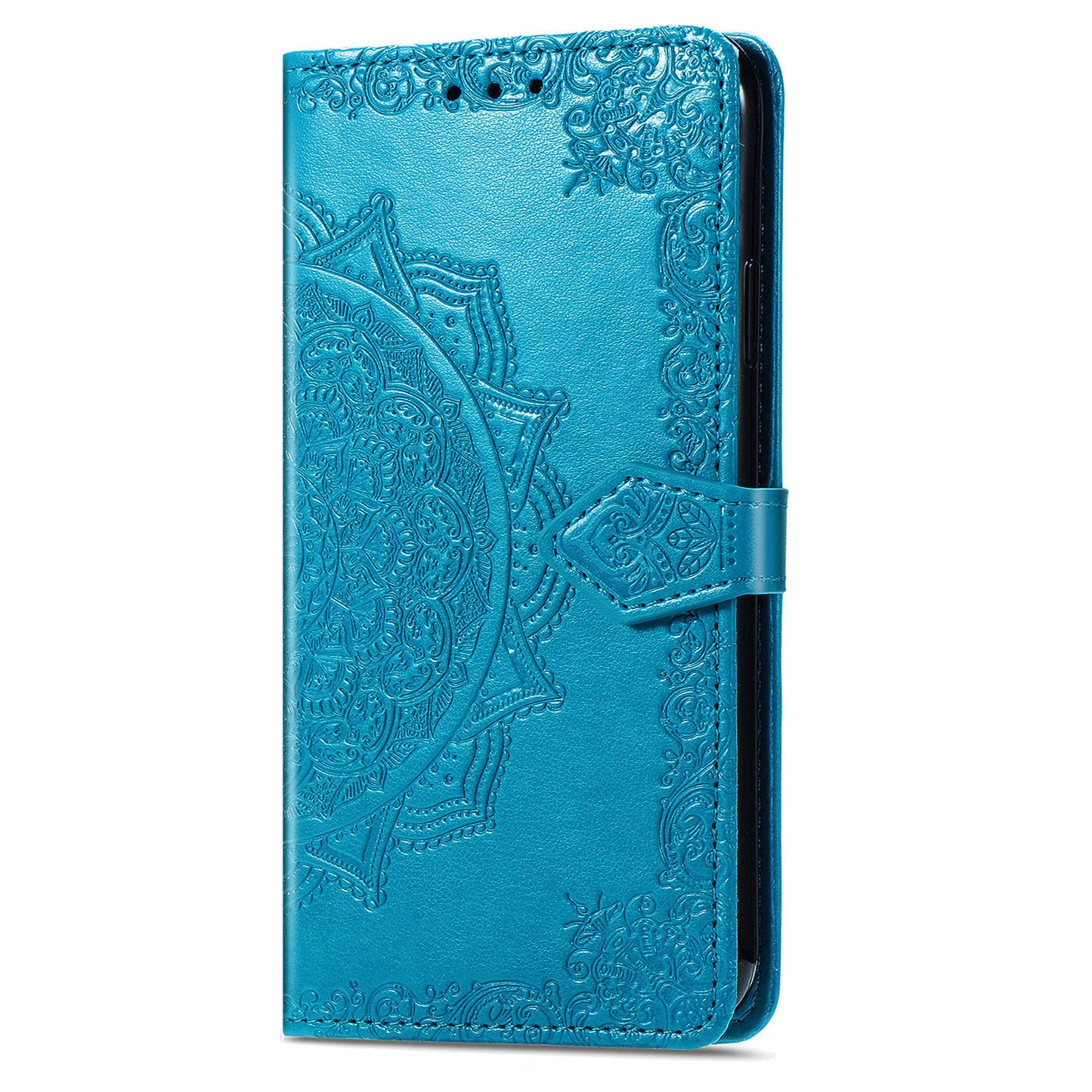 For ZTE Blade A33S PU Leather Case Embossed Mandala Stand Wallet Phone Cover - Blue