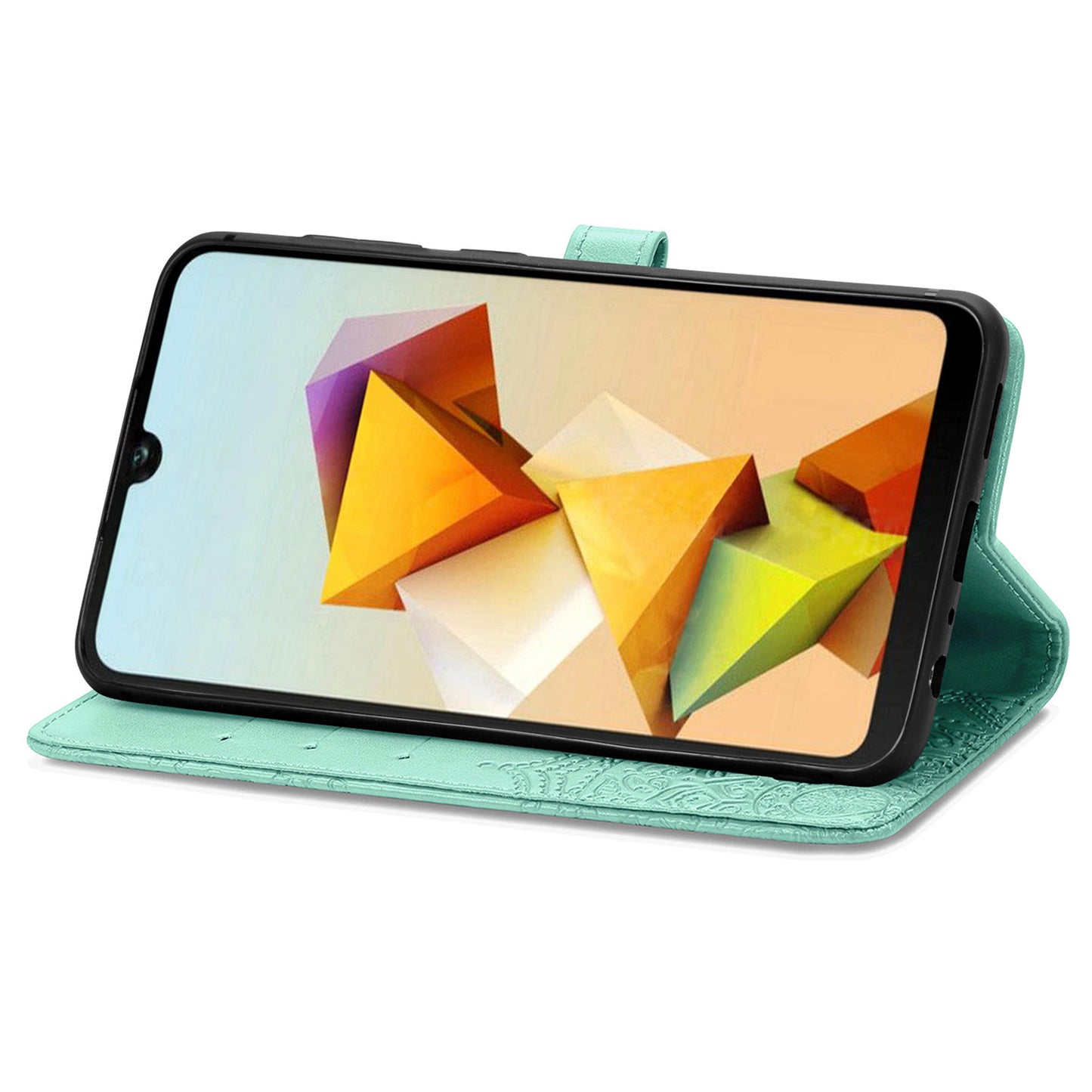 For ZTE Blade A33S PU Leather Case Embossed Mandala Stand Wallet Phone Cover - Mint Green