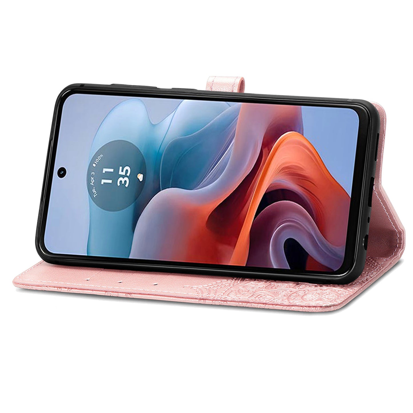 For Motorola Moto G34 5G Cell Phone Cover Emboss Mandala Flower PU Leather Wallet Case - Rose Gold