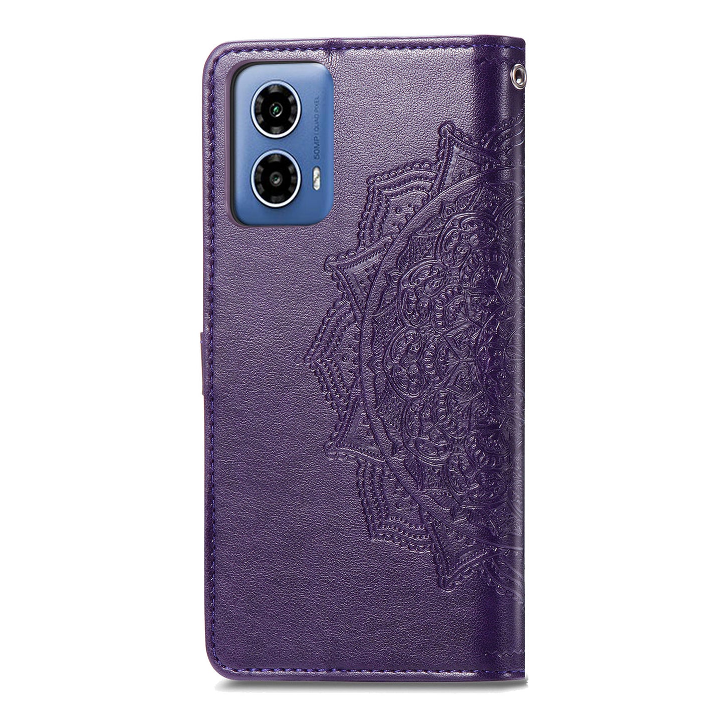 For Motorola Moto G34 5G Cell Phone Cover Emboss Mandala Flower PU Leather Wallet Case - Purple