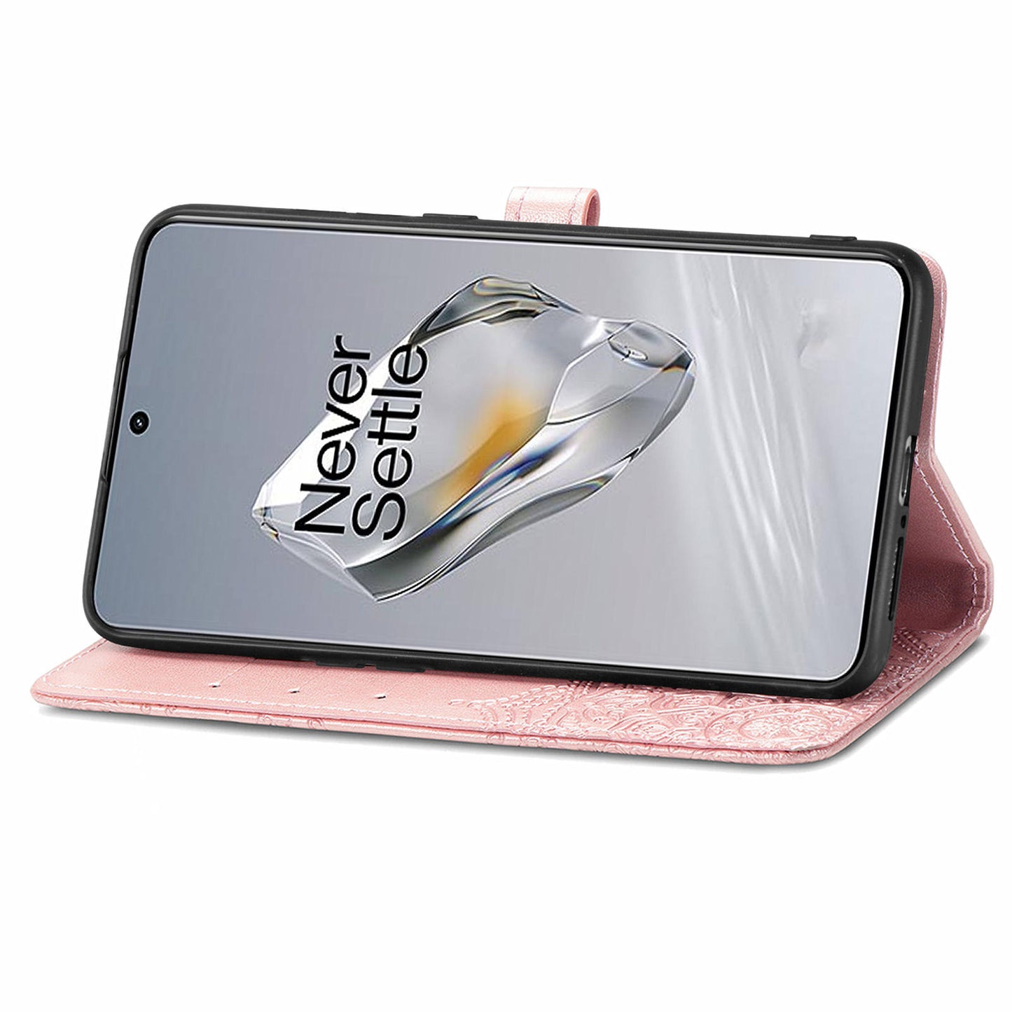 For OnePlus 12 5G Anti-scratch Phone Cover Emboss Mandala Flower Leather Wallet Case - Rose Gold