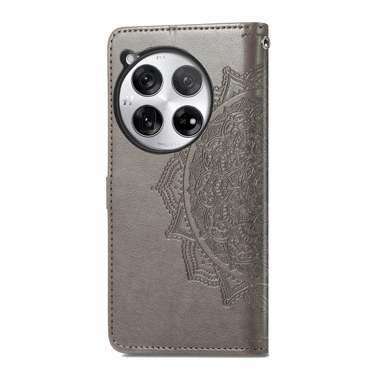 For OnePlus 12 5G Anti-scratch Phone Cover Emboss Mandala Flower Leather Wallet Case - Grey