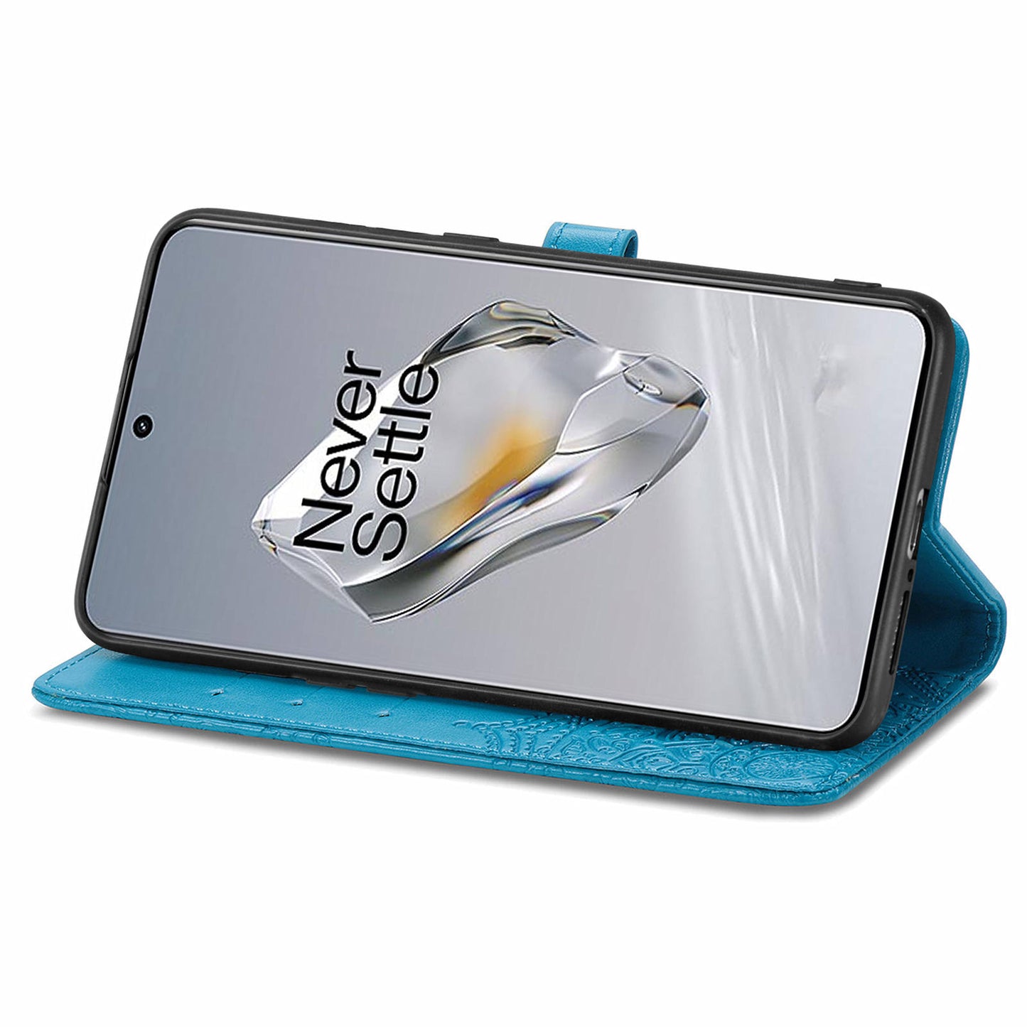 For OnePlus 12 5G Anti-scratch Phone Cover Emboss Mandala Flower Leather Wallet Case - Blue