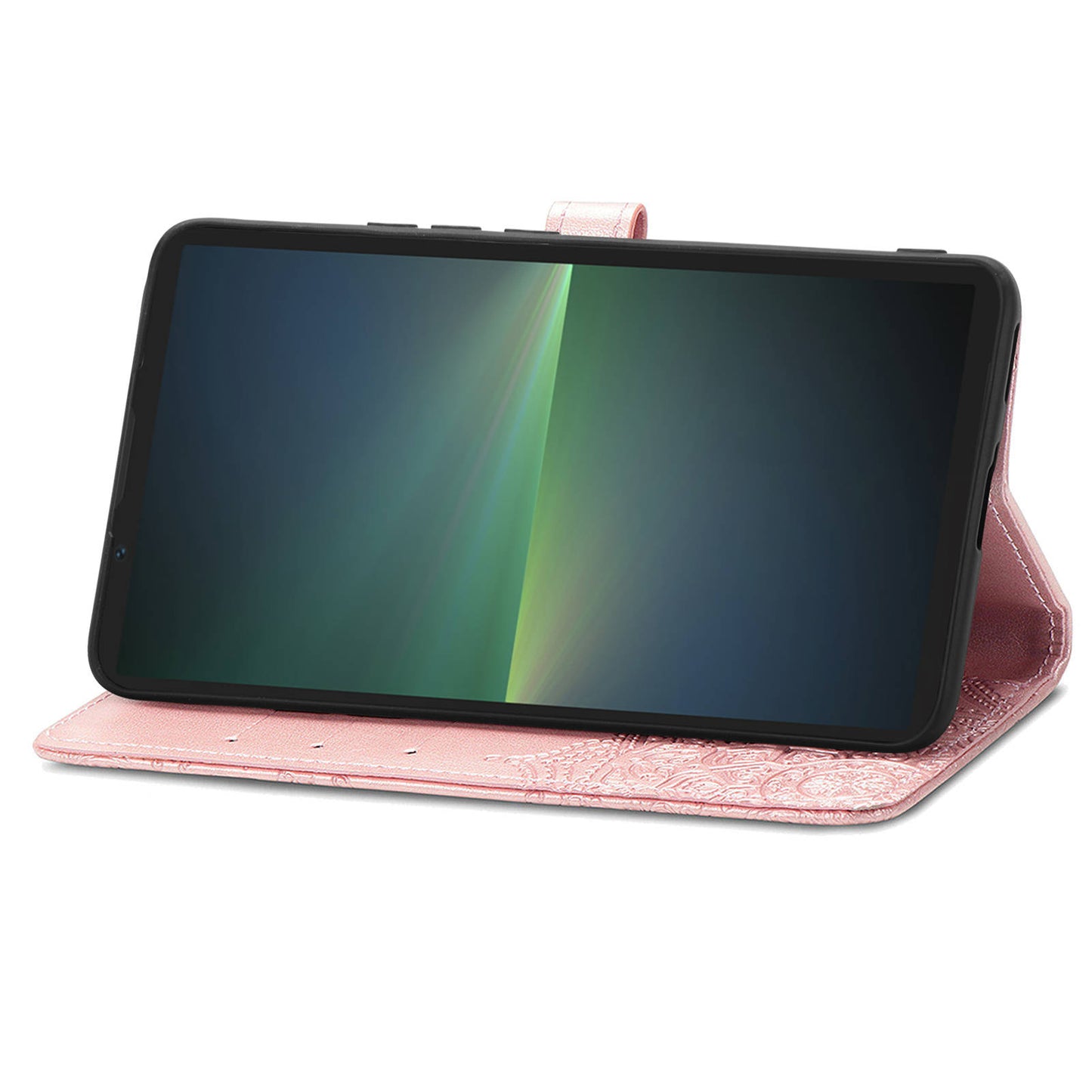 For Sony Xperia 5 V Case Card Slots Wallet PU Leather Embossed Phone Cover - Rose Gold