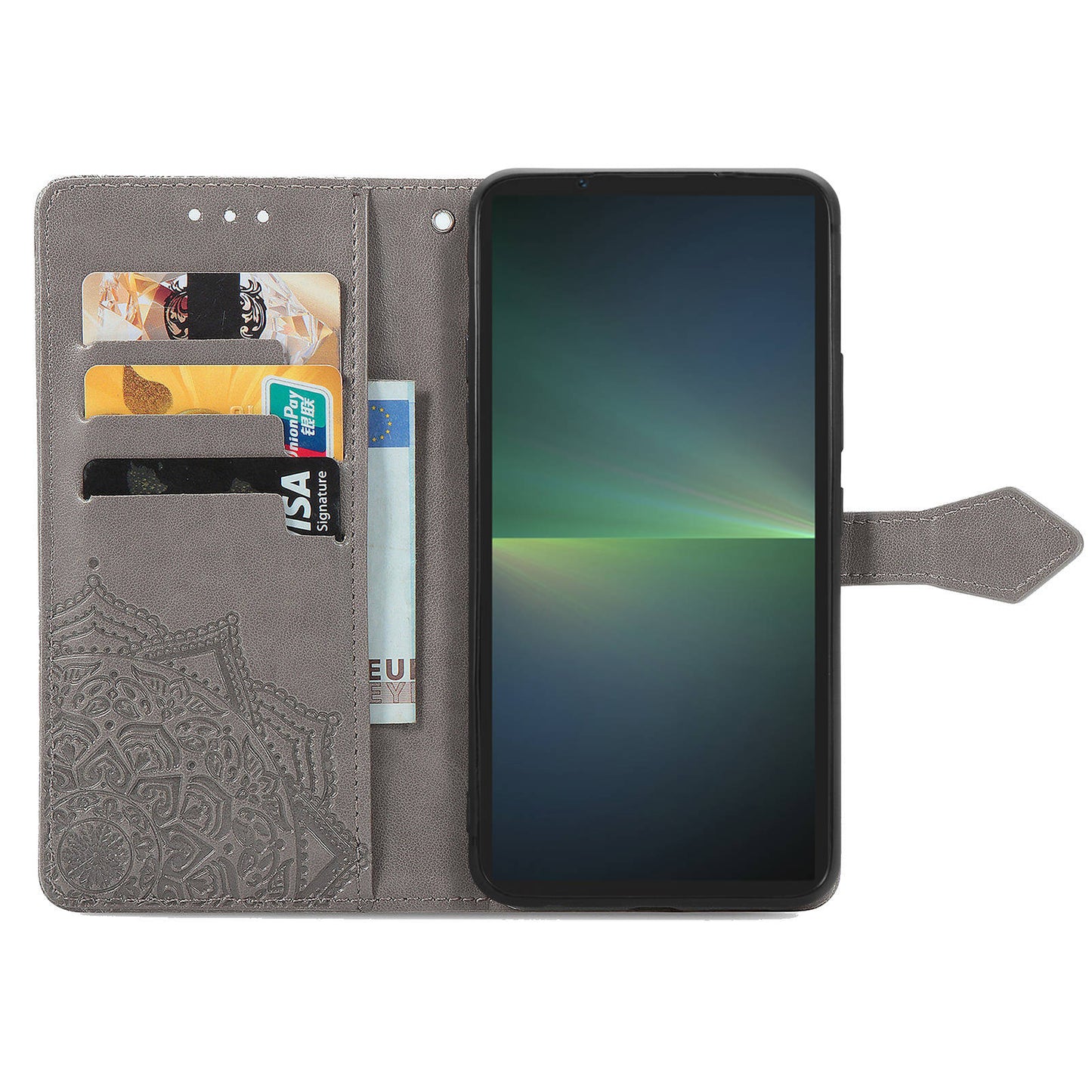 For Sony Xperia 5 V Case Card Slots Wallet PU Leather Embossed Phone Cover - Grey