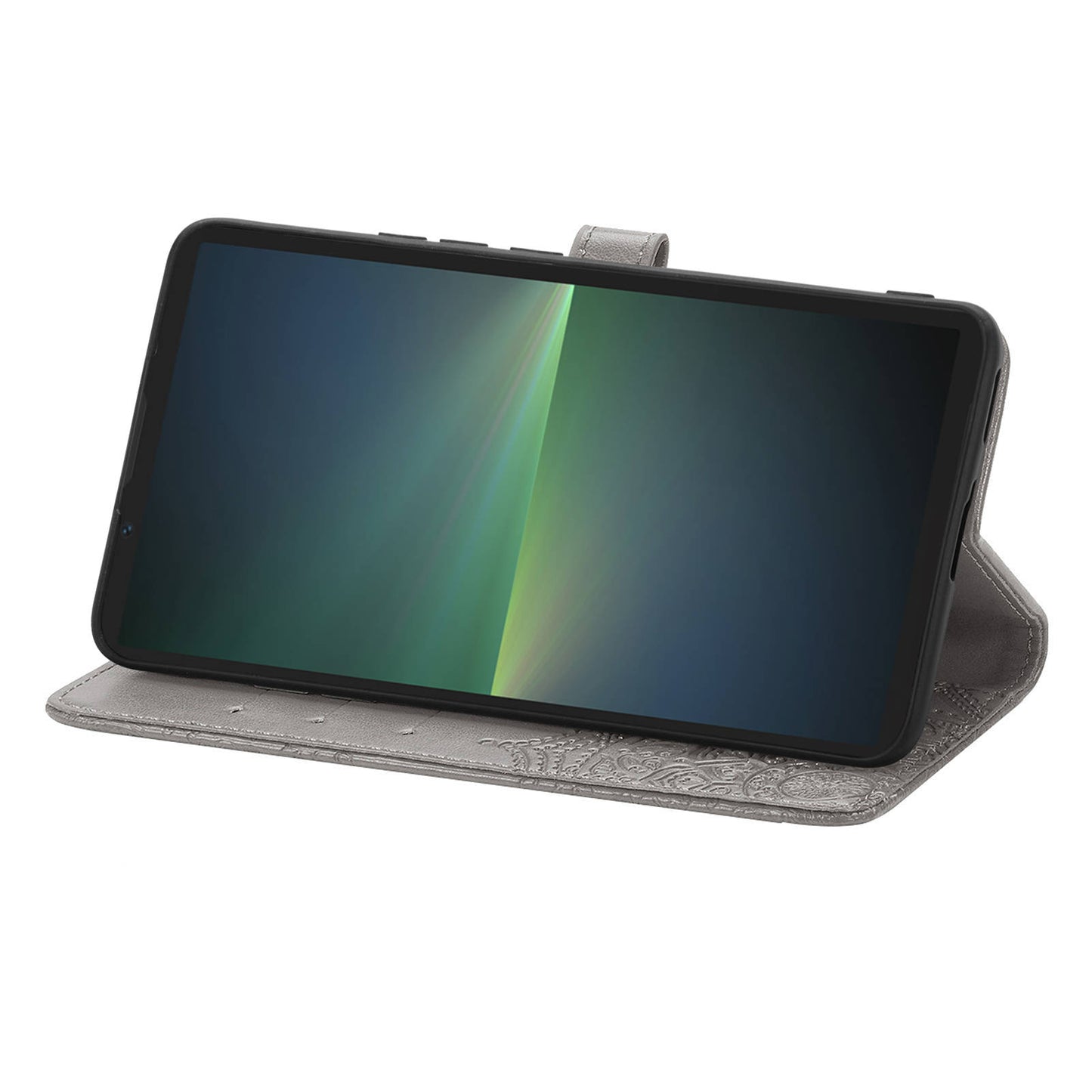 For Sony Xperia 5 V Case Card Slots Wallet PU Leather Embossed Phone Cover - Grey