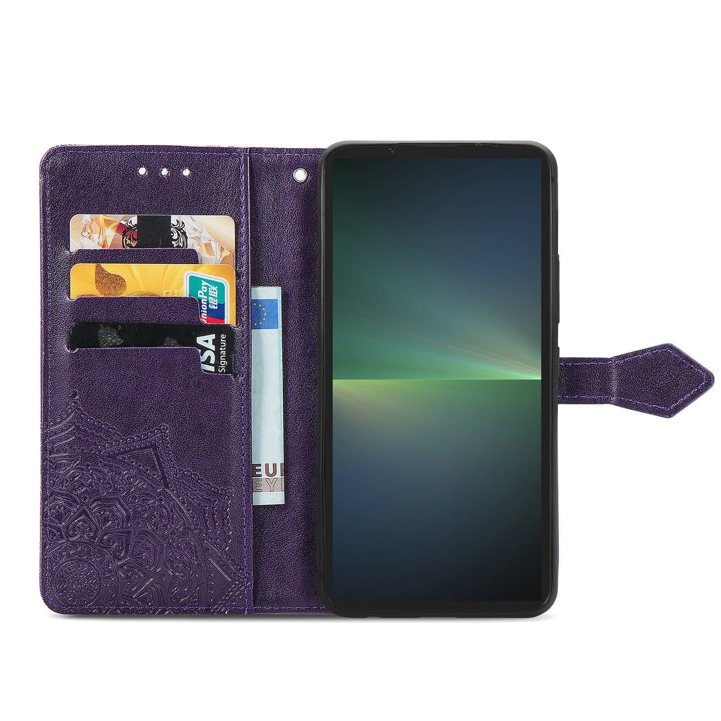 For Sony Xperia 5 V Case Card Slots Wallet PU Leather Embossed Phone Cover - Purple