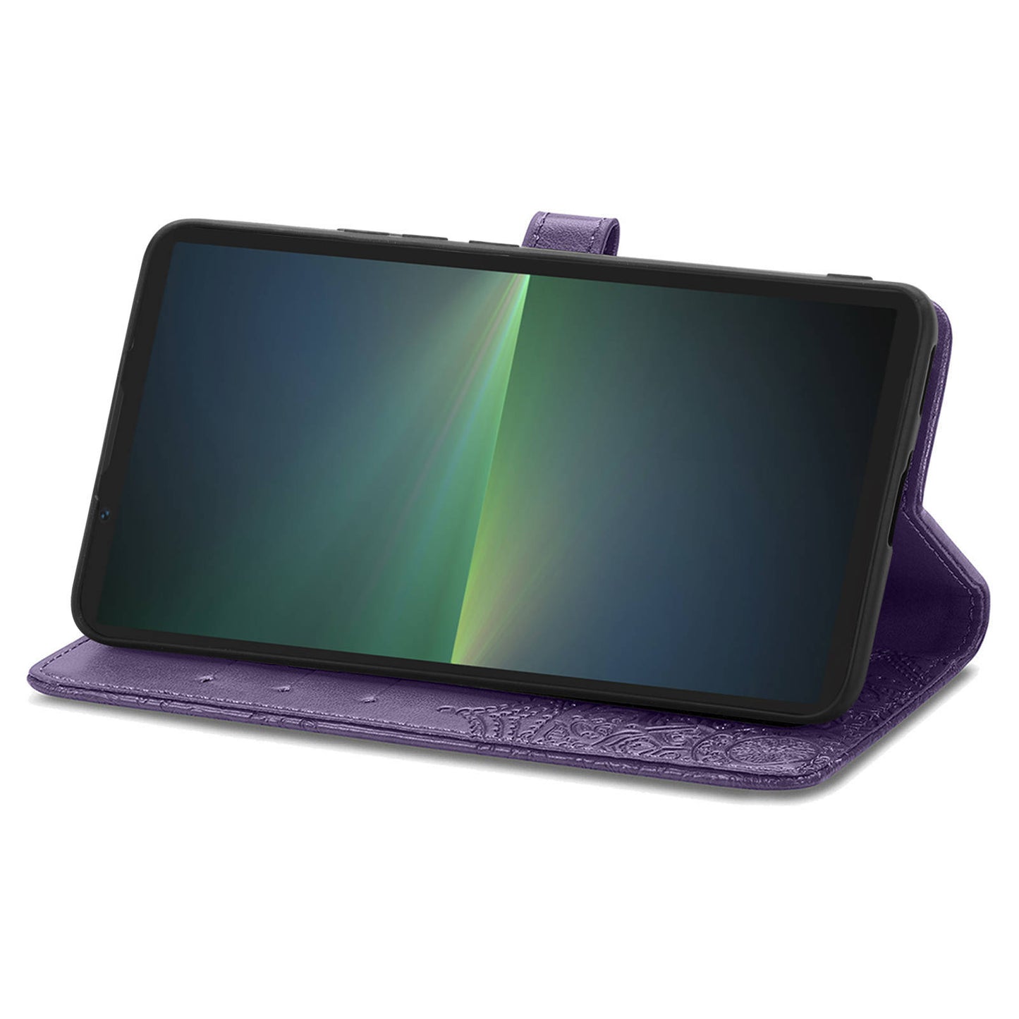 For Sony Xperia 5 V Case Card Slots Wallet PU Leather Embossed Phone Cover - Purple