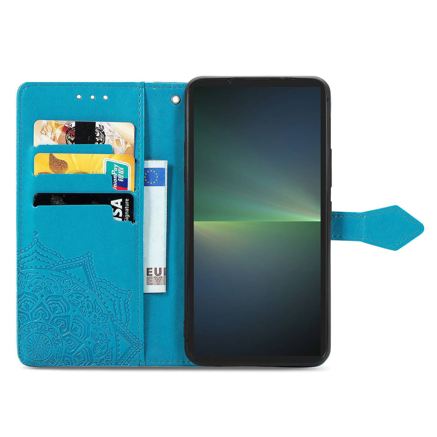 For Sony Xperia 5 V Case Card Slots Wallet PU Leather Embossed Phone Cover - Blue