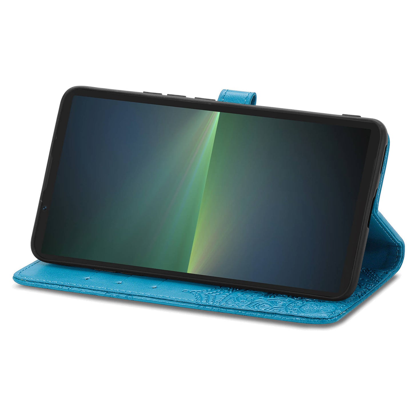 For Sony Xperia 5 V Case Card Slots Wallet PU Leather Embossed Phone Cover - Blue