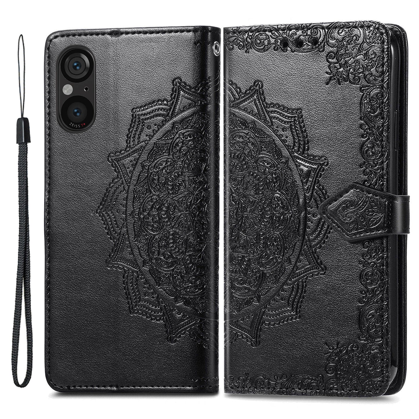 For Sony Xperia 5 V Case Card Slots Wallet PU Leather Embossed Phone Cover - Black