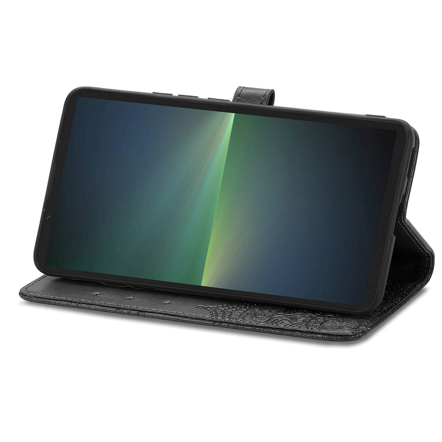 For Sony Xperia 5 V Case Card Slots Wallet PU Leather Embossed Phone Cover - Black