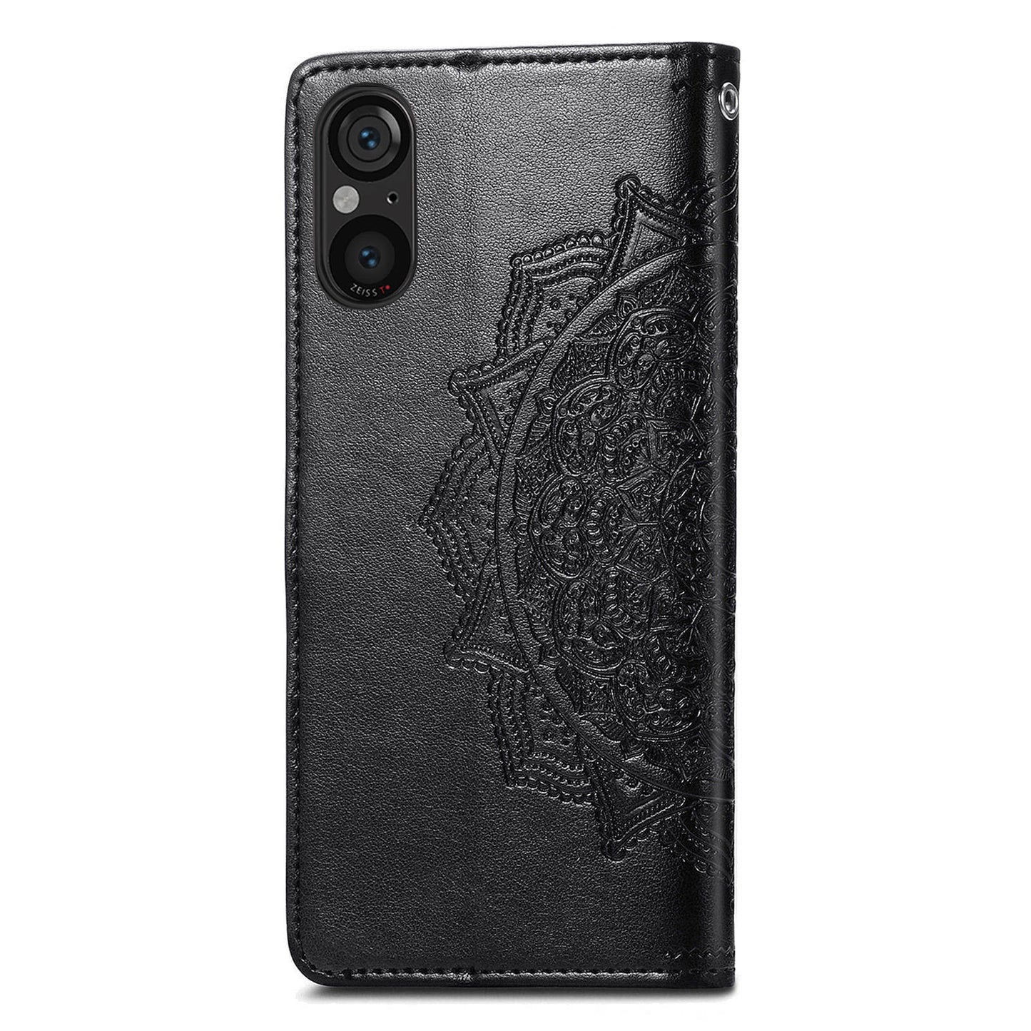 For Sony Xperia 5 V Case Card Slots Wallet PU Leather Embossed Phone Cover - Black