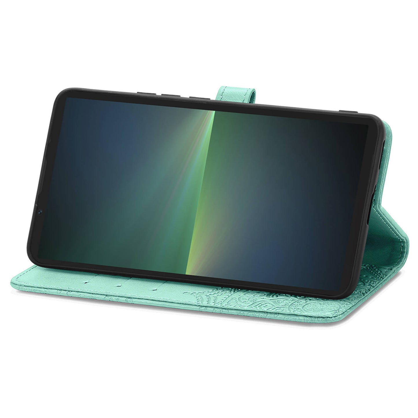 For Sony Xperia 5 V Case Card Slots Wallet PU Leather Embossed Phone Cover - Mint Green