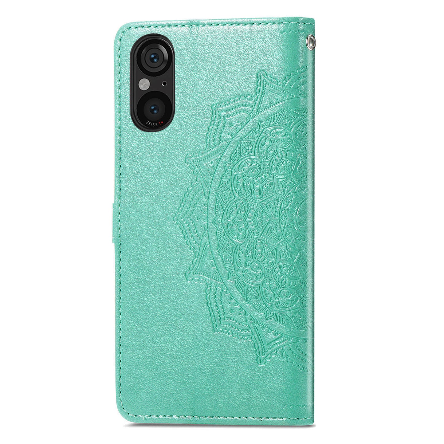 For Sony Xperia 5 V Case Card Slots Wallet PU Leather Embossed Phone Cover - Mint Green