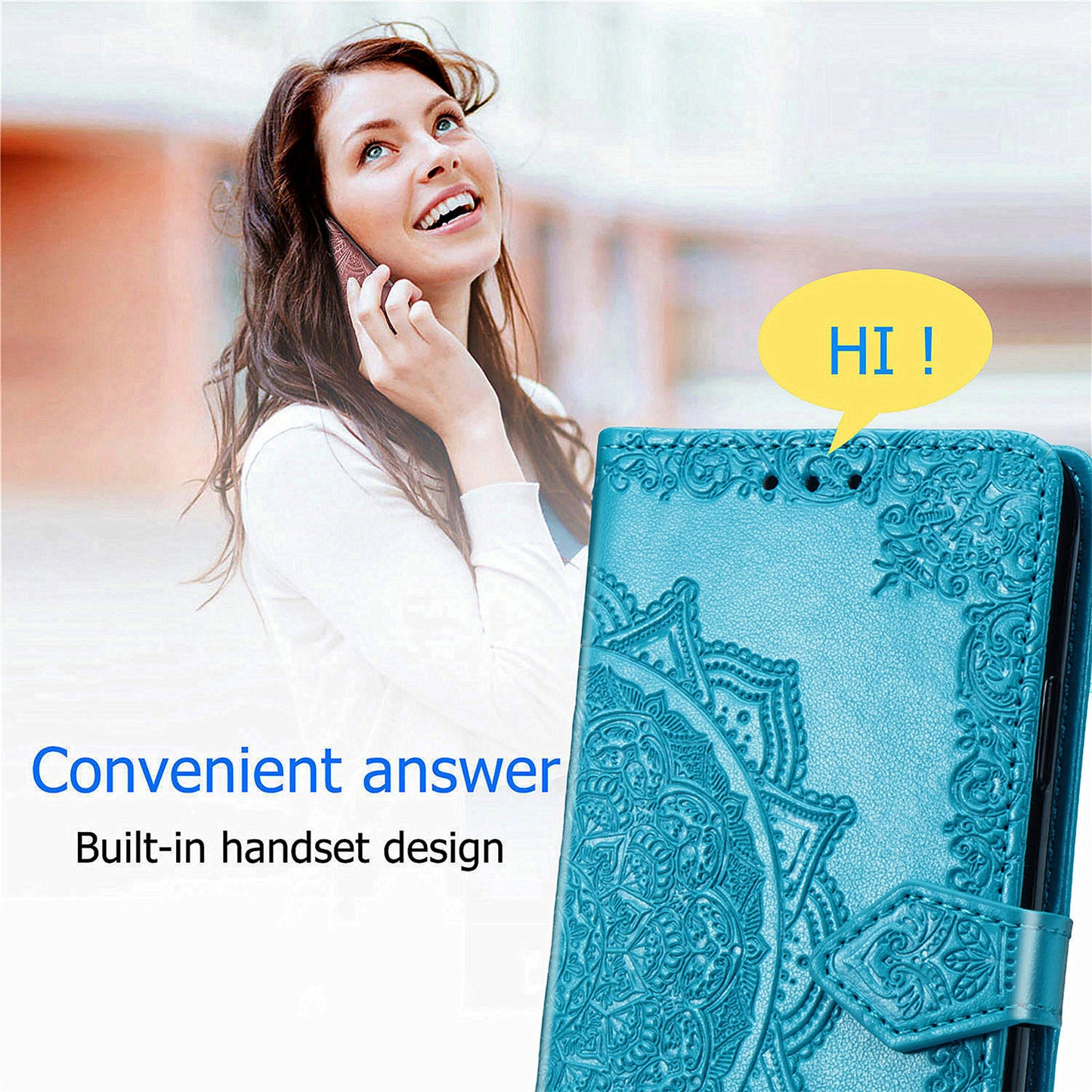 For Samsung Galaxy M15 5G PU Leather Case Shockproof Cell Phone Cover Emboss Mandala Flower Wallet - Blue