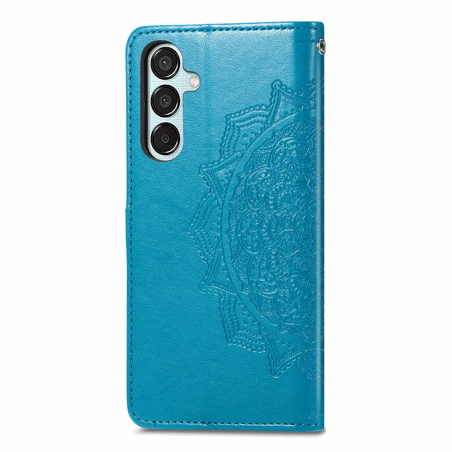 For Samsung Galaxy M15 5G PU Leather Case Shockproof Cell Phone Cover Emboss Mandala Flower Wallet - Blue