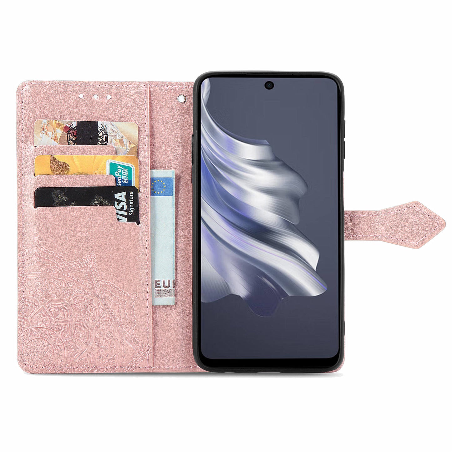 For Transsion Tecno Spark 20 Pro Phone Cover Emboss Mandala Flower Leather Wallet Case - Rose Gold