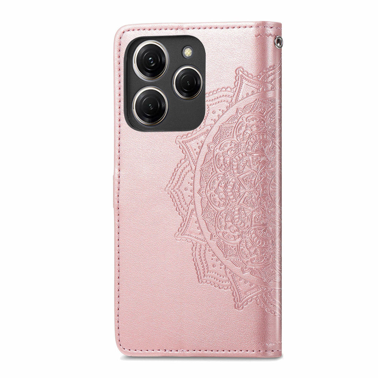 For Transsion Tecno Spark 20 Pro Phone Cover Emboss Mandala Flower Leather Wallet Case - Rose Gold